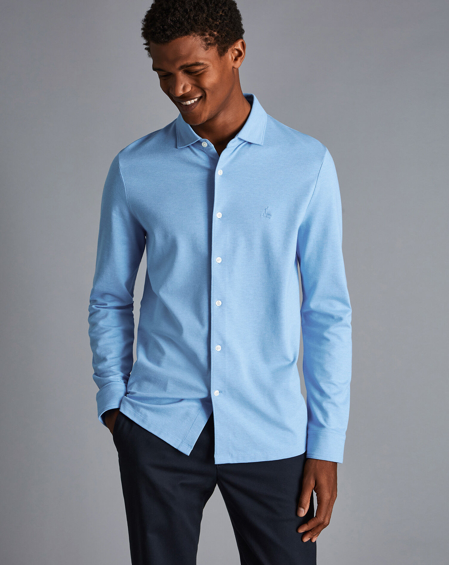 Charles Tyrwhitt Pique Jersey Shirt - Sky