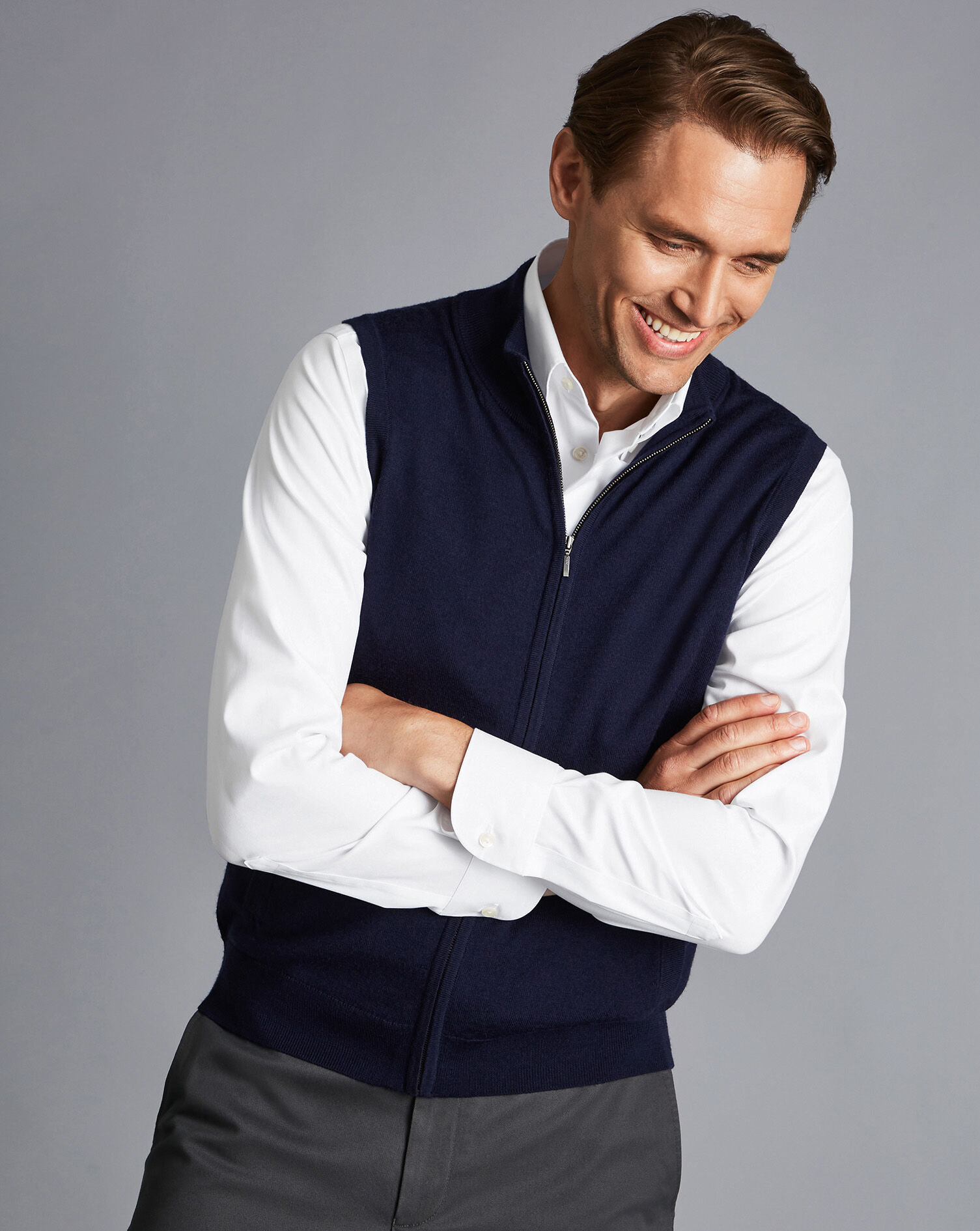 Charles Tyrwhitt Merino Zip Through Vest - Navy