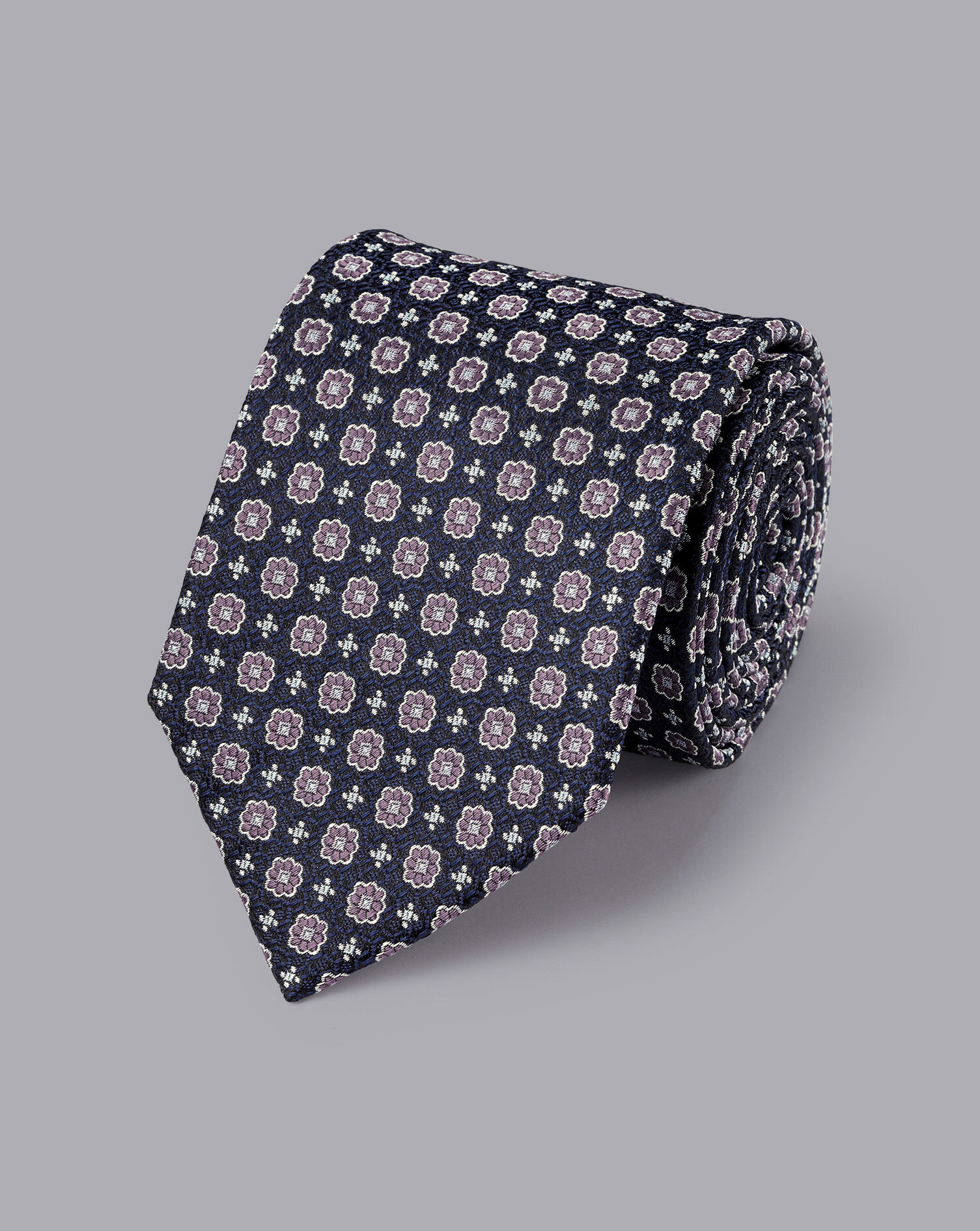 Charles Tyrwhitt Stain Resistant Floral Silk Tie - Dark Navy
