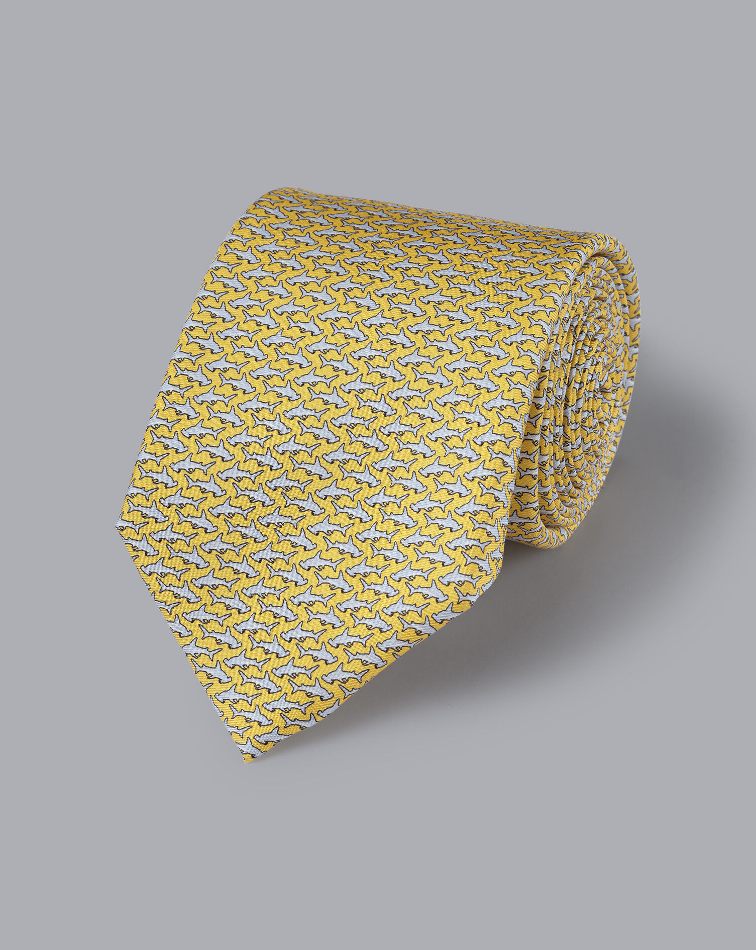 Charles Tyrwhitt Hammerhead Shark Print Tie - Lemon & Silver