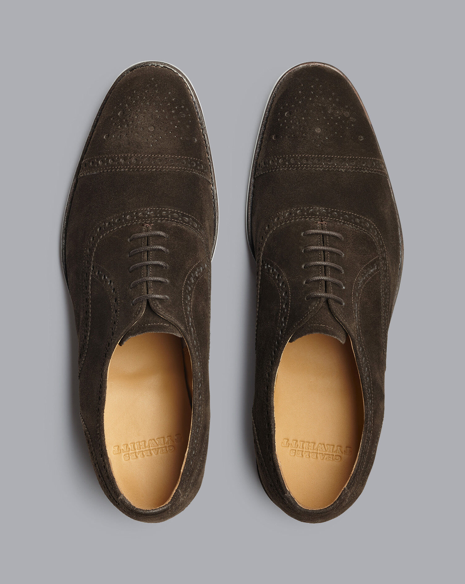 Charles Tyrwhitt Suede Oxford Brogue Shoes - Dark Chocolate