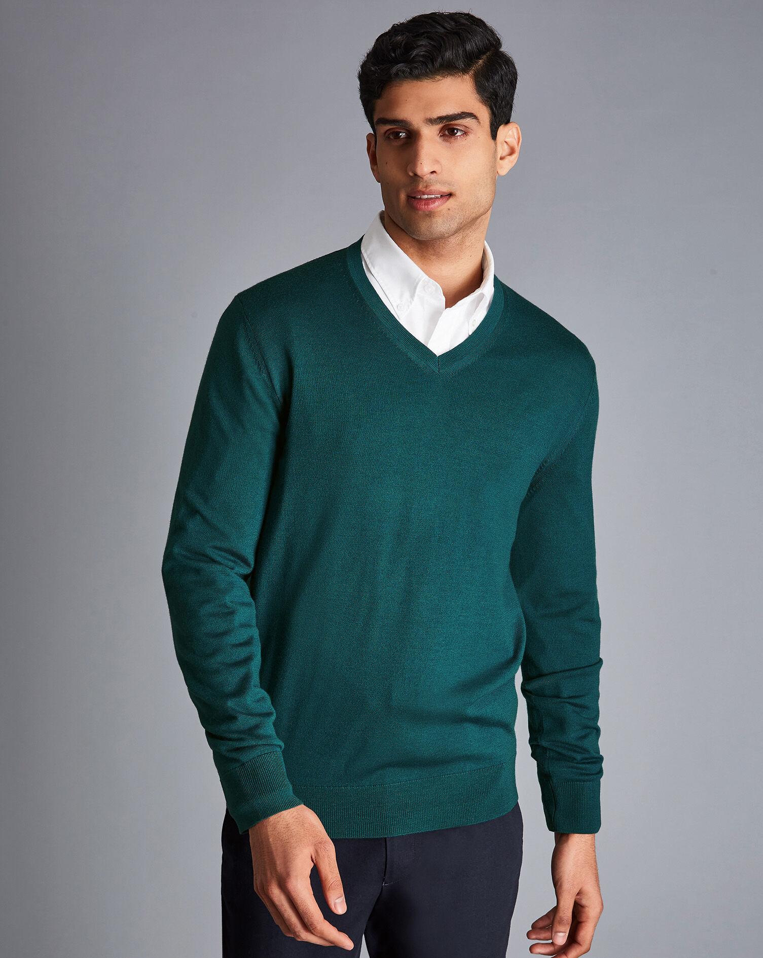 Charles Tyrwhitt Merino V-Neck Sweater - Teal