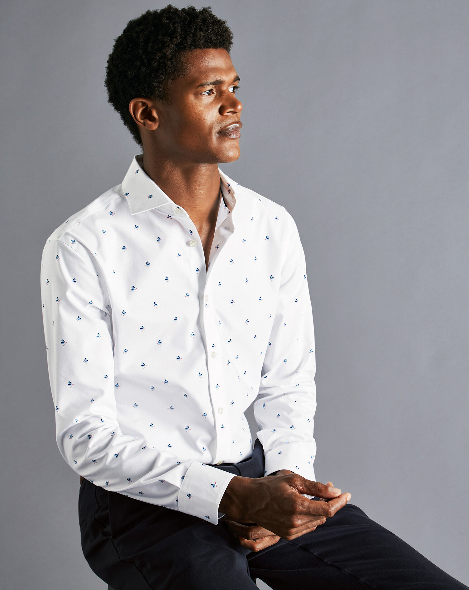 Charles Tyrwhitt Semi-Spread Collar Non-Iron Dragonfly Print Shirt - Mauve Purple