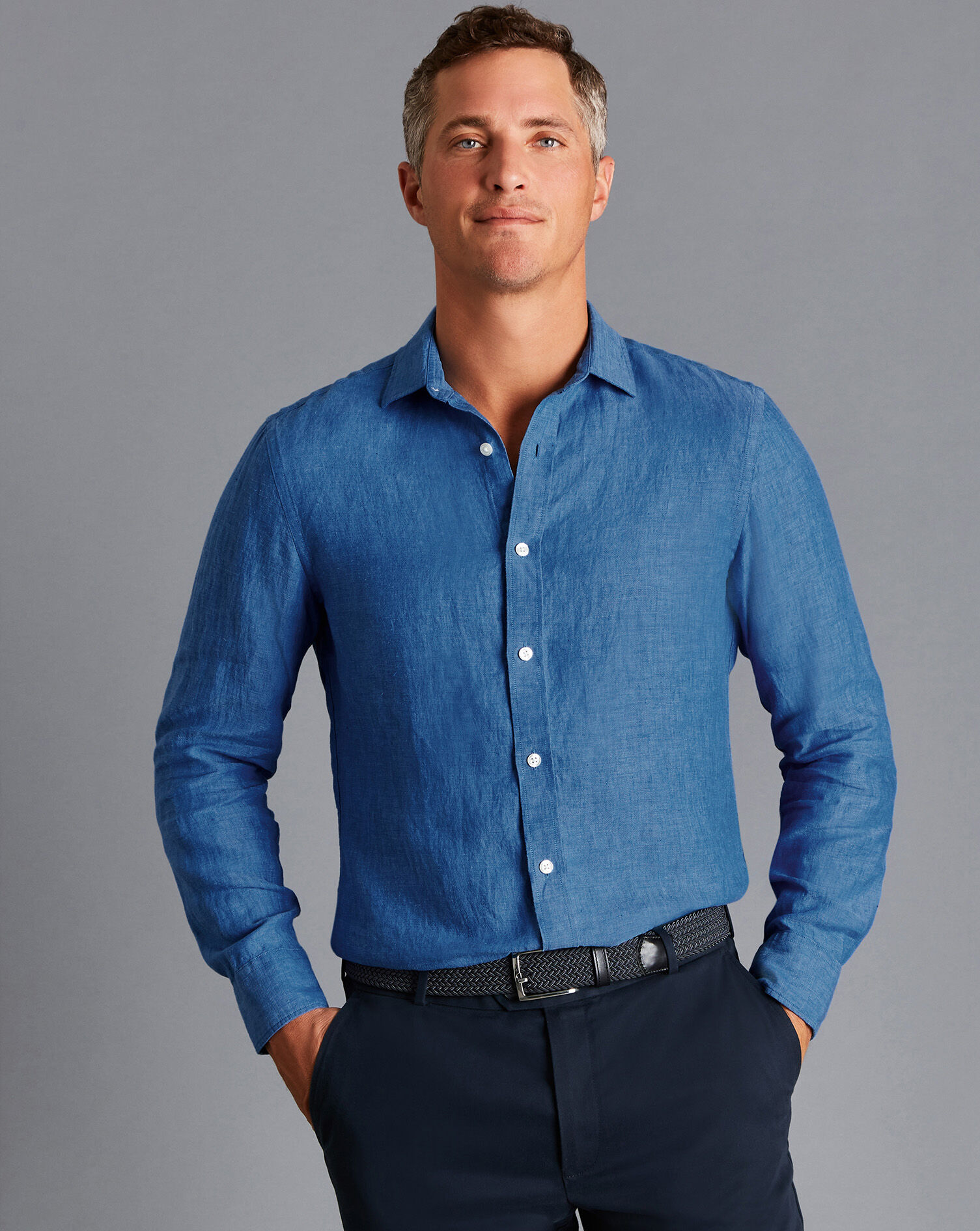 Charles Tyrwhitt Pure Linen Shirt - Ocean Blue