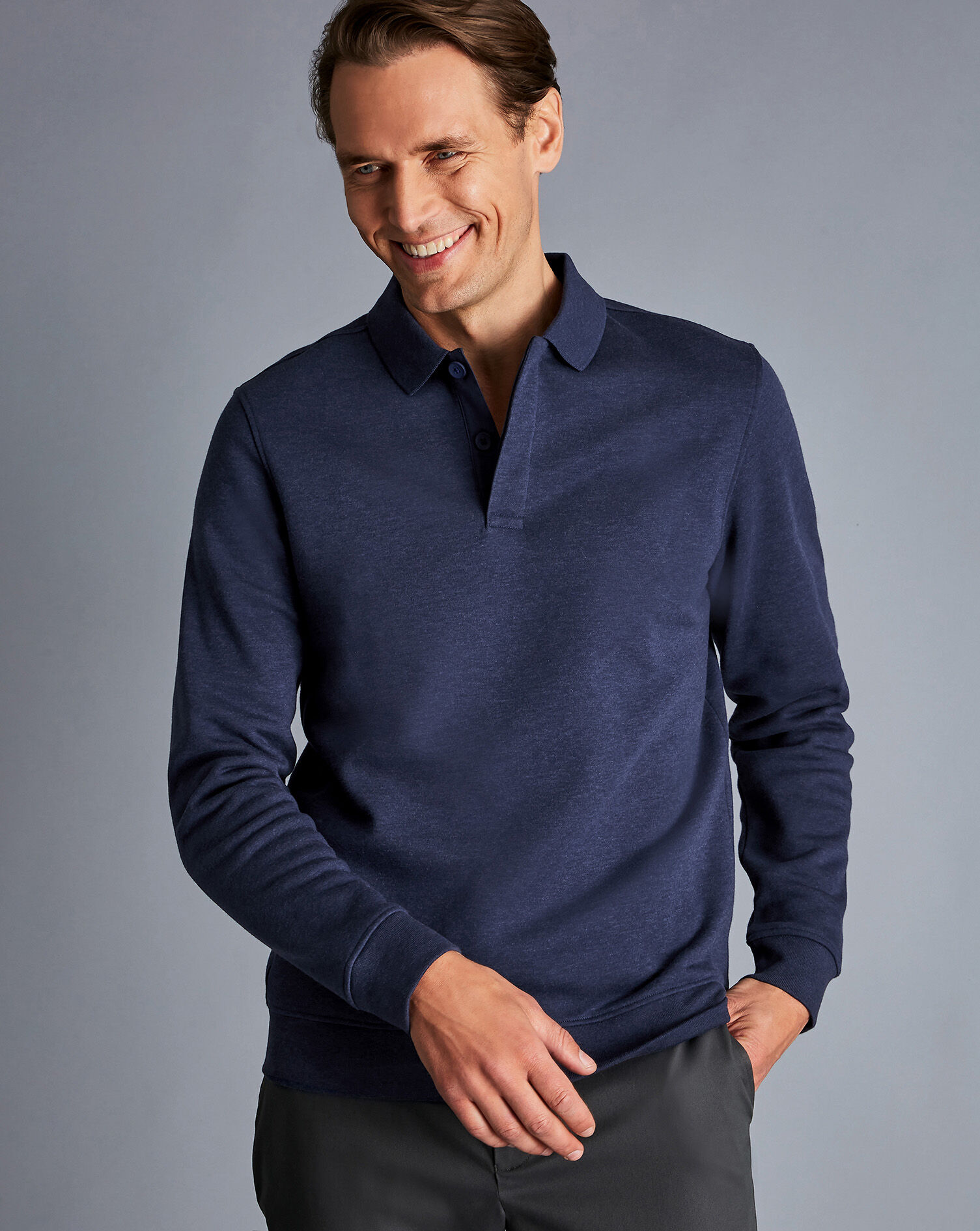 Charles Tyrwhitt Long Sleeve Polo Sweatshirt - Navy