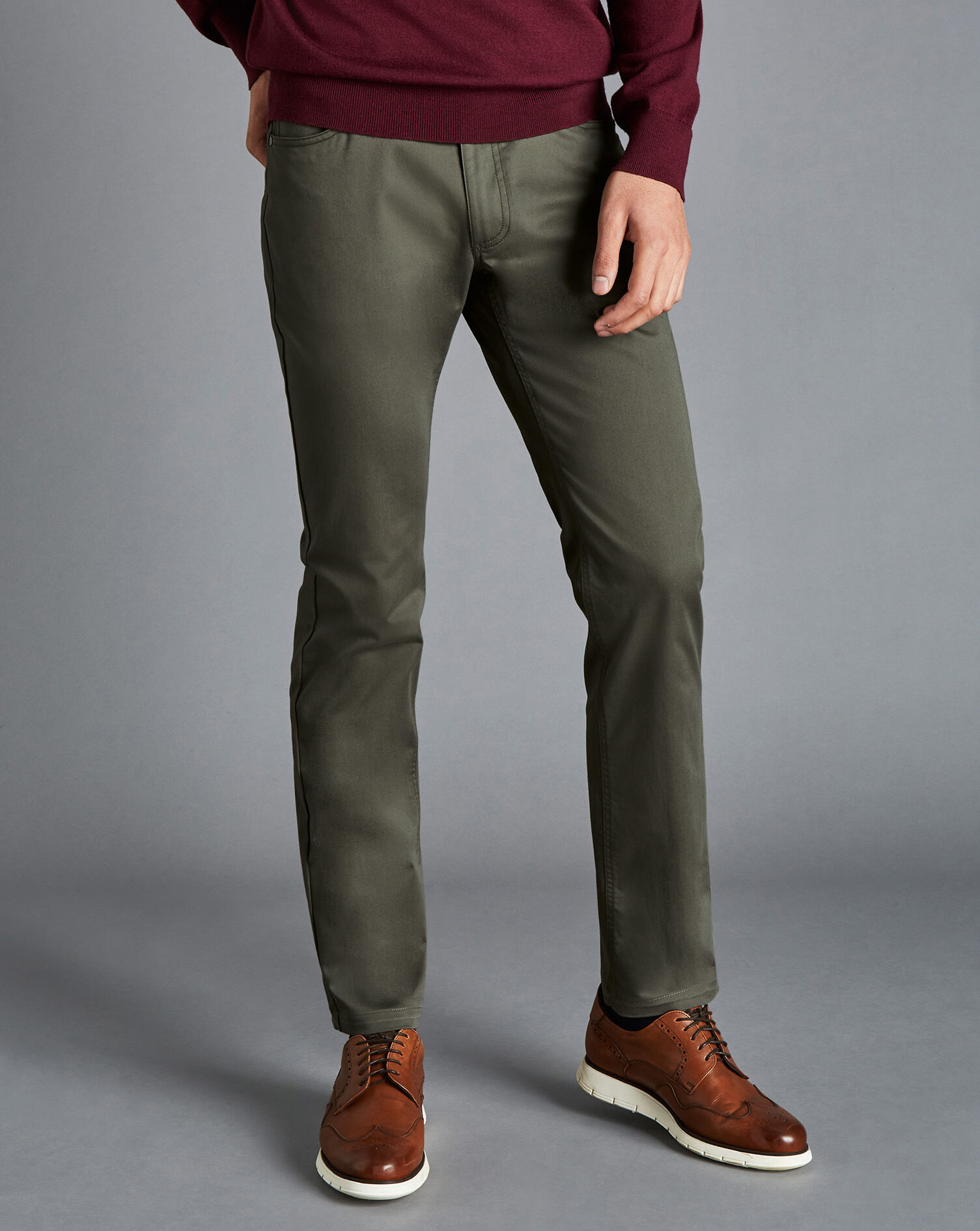 Charles Tyrwhitt Cotton Stretch 5-Pocket Pants - Olive Green