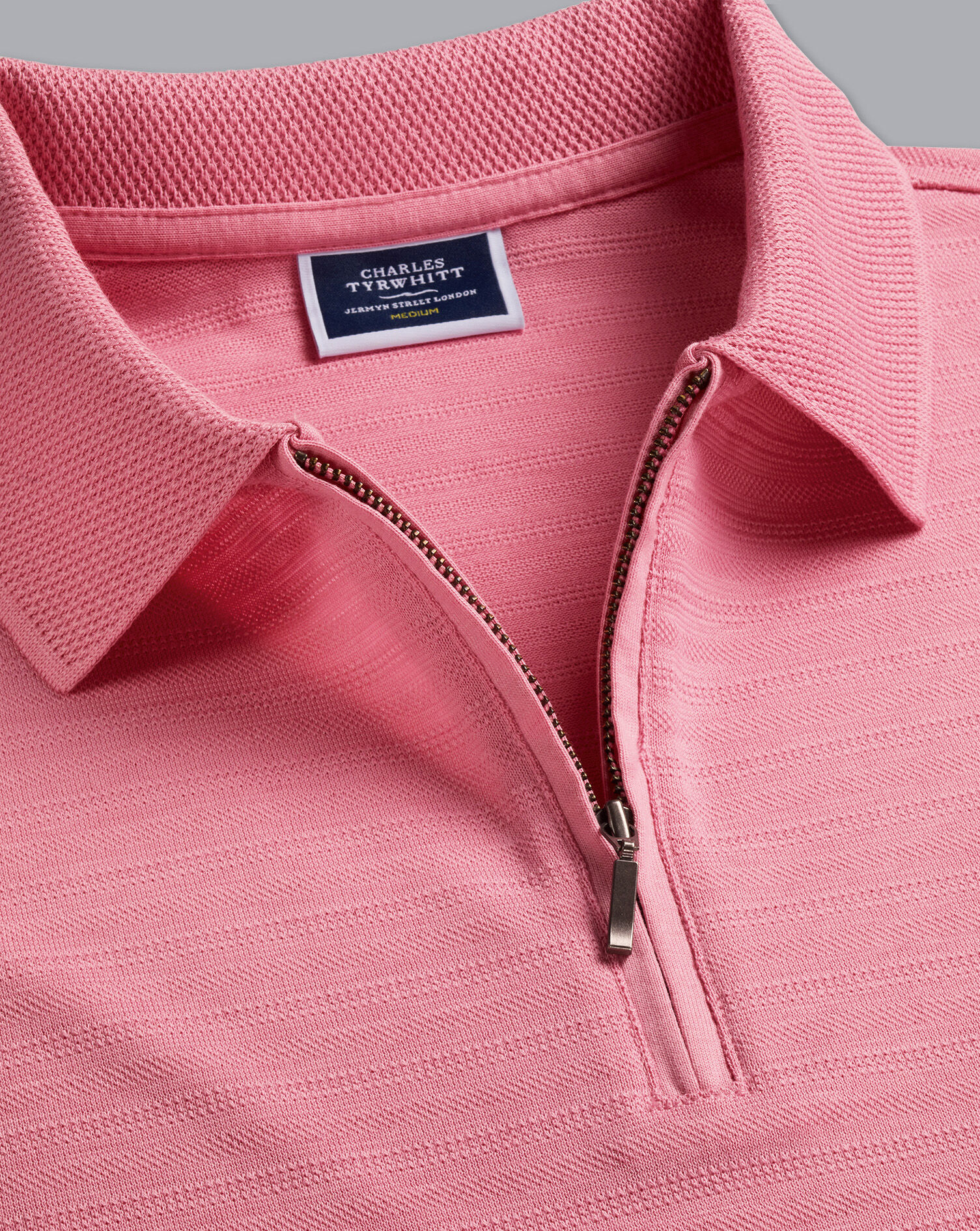 Charles Tyrwhitt Tyrwhitt Cool Zip-Neck Stripe Polo - Light Pink