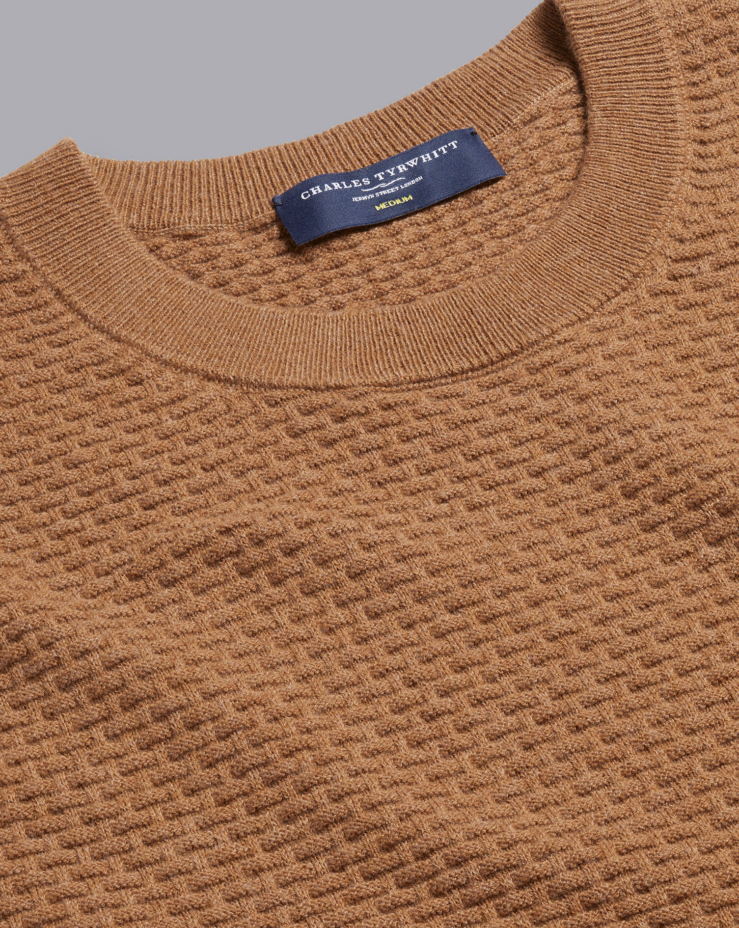 Charles Tyrwhitt Cotton Merino Textured Crew Neck Sweater - Camel