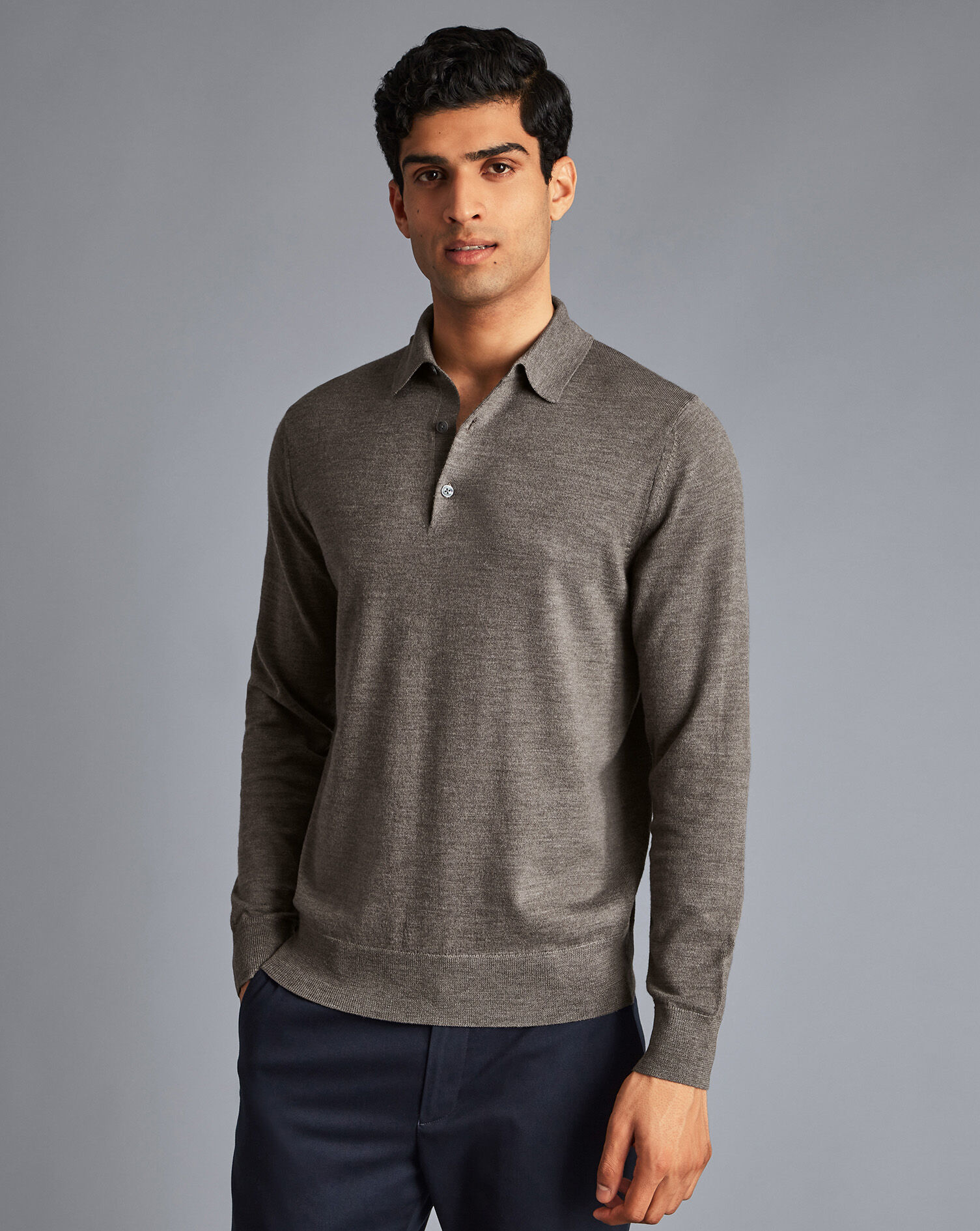Charles Tyrwhitt Merino Polo Sweater - Mocha