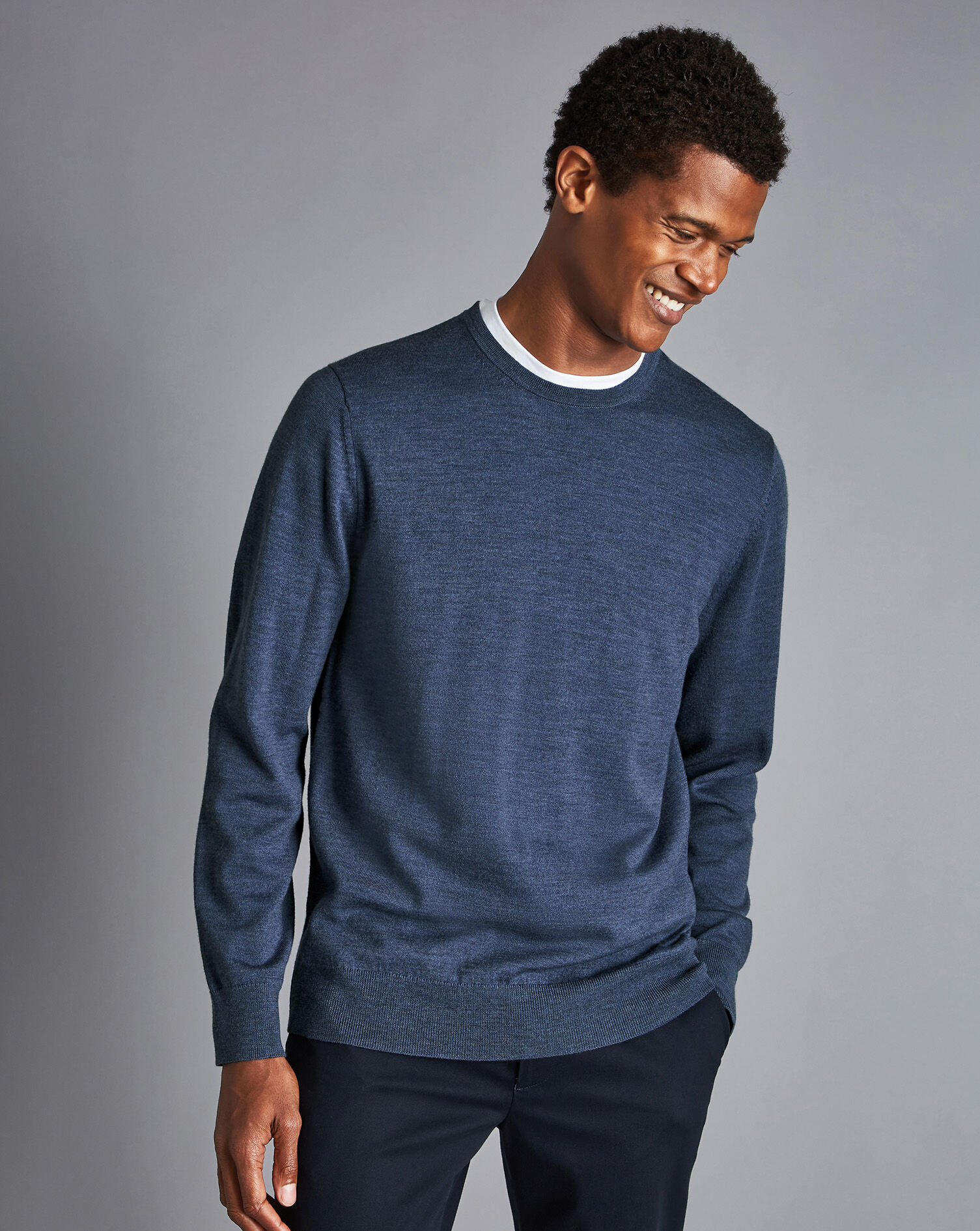 Charles Tyrwhitt Merino Crew Neck Sweater - Indigo Melange