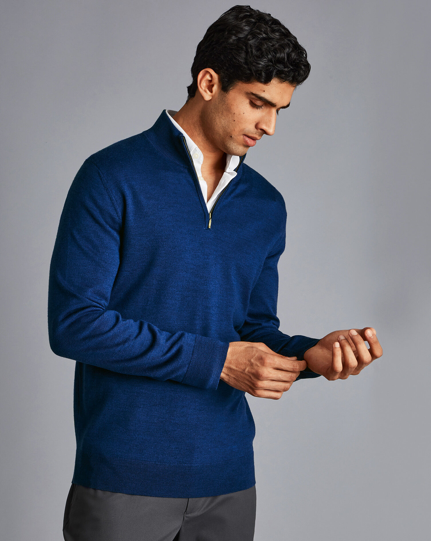 Charles Tyrwhitt Merino Zip Neck Sweater - Royal Blue