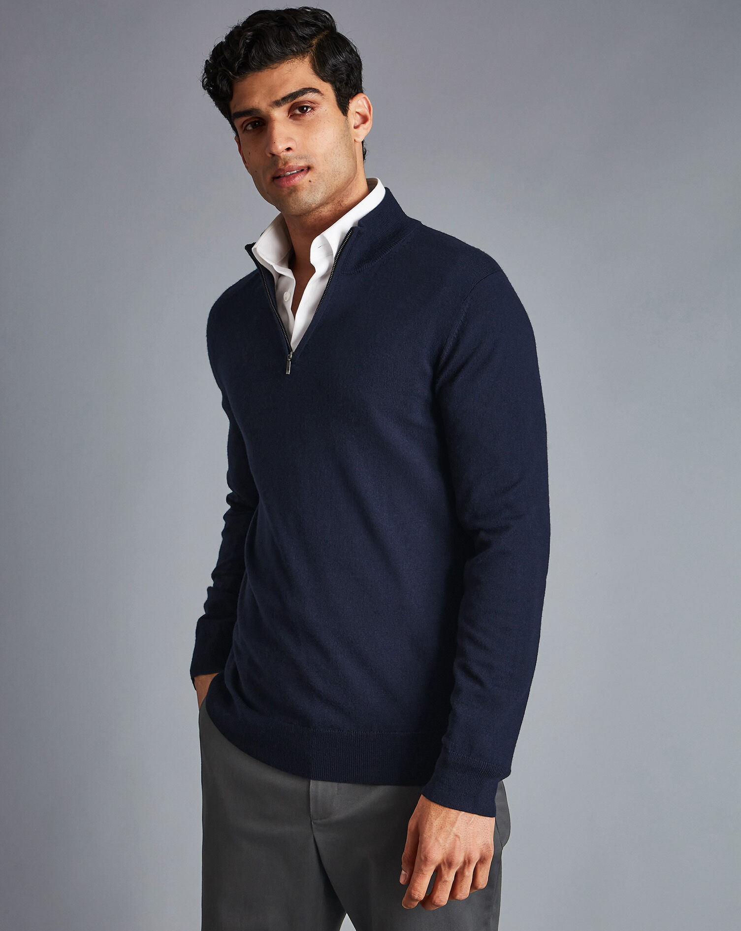 Charles Tyrwhitt Merino Zip Neck Sweater - Navy