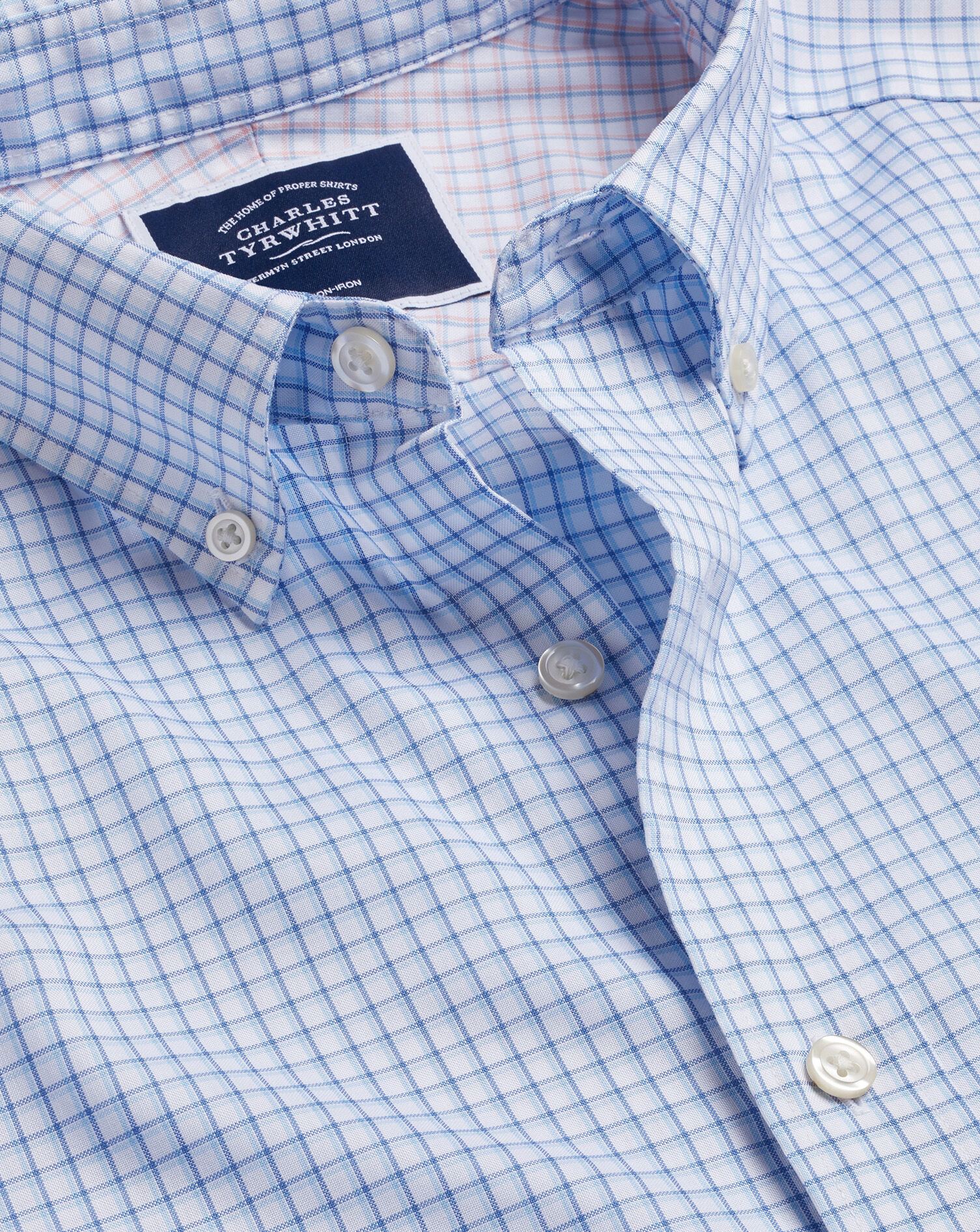 Charles Tyrwhitt Button-Down Collar Non-Iron Cotton Stretch Oxford Shadow Check Shirt - Indigo Blue