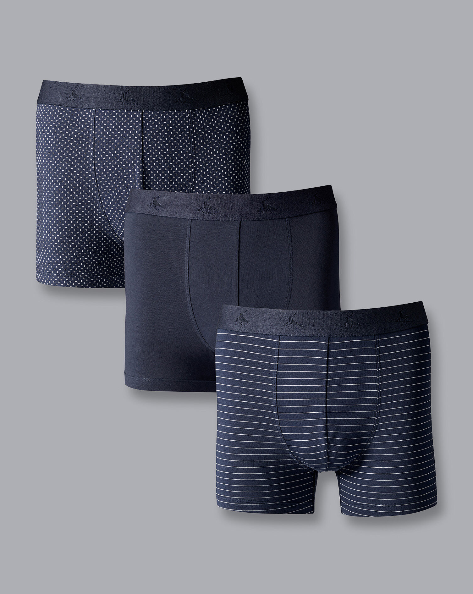 Charles Tyrwhitt 3 Pack Cotton Stretch Patterned Jersey Trunks - French Blue