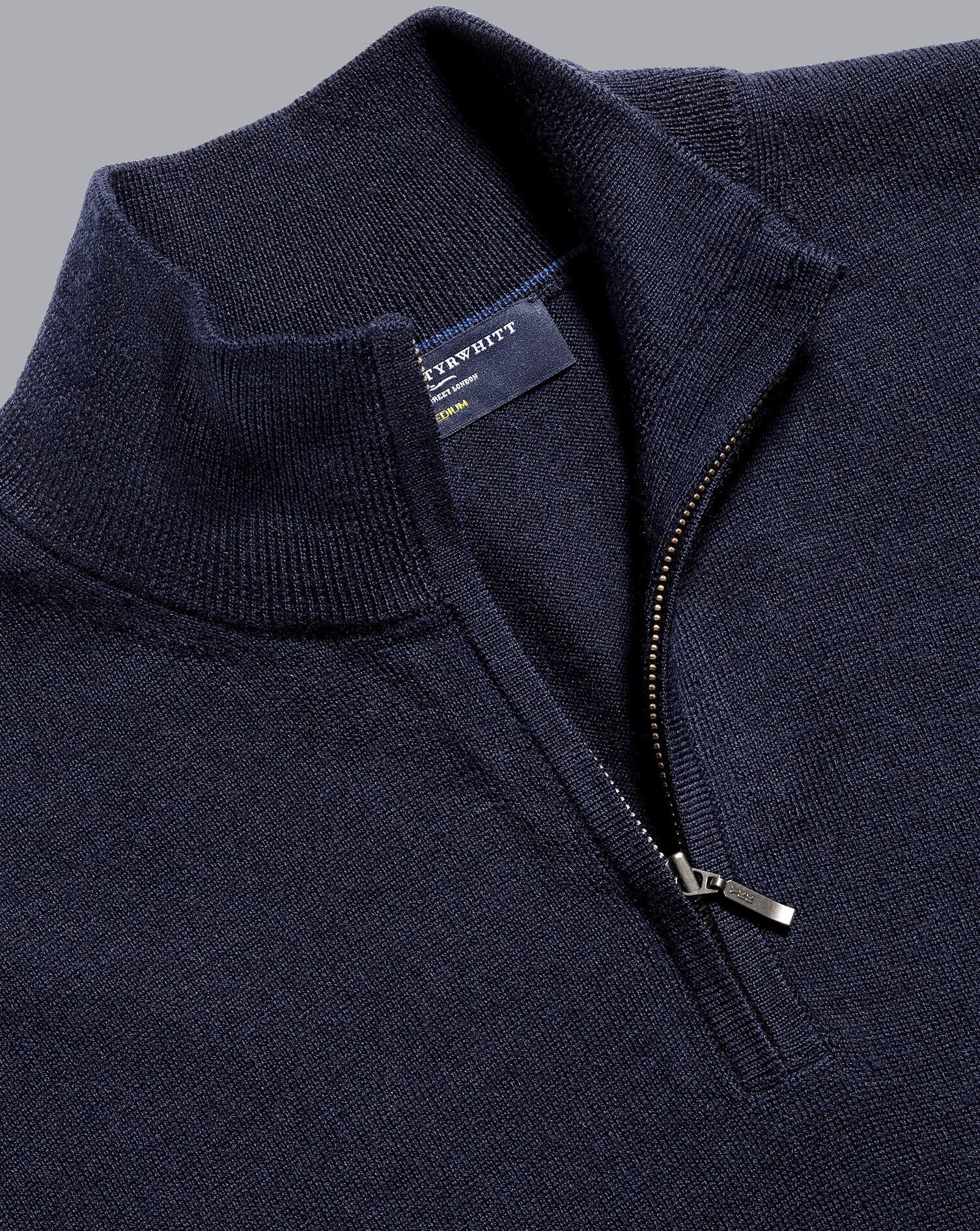 Charles Tyrwhitt Merino Zip Neck Sweater - Navy