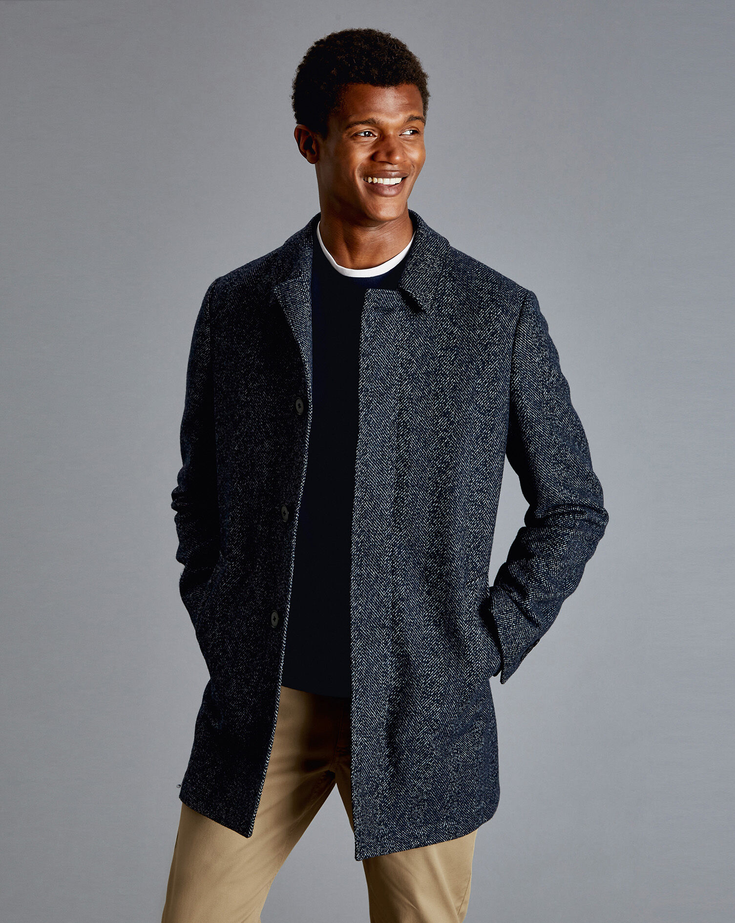 Charles Tyrwhitt Herringbone Car Coat - Navy