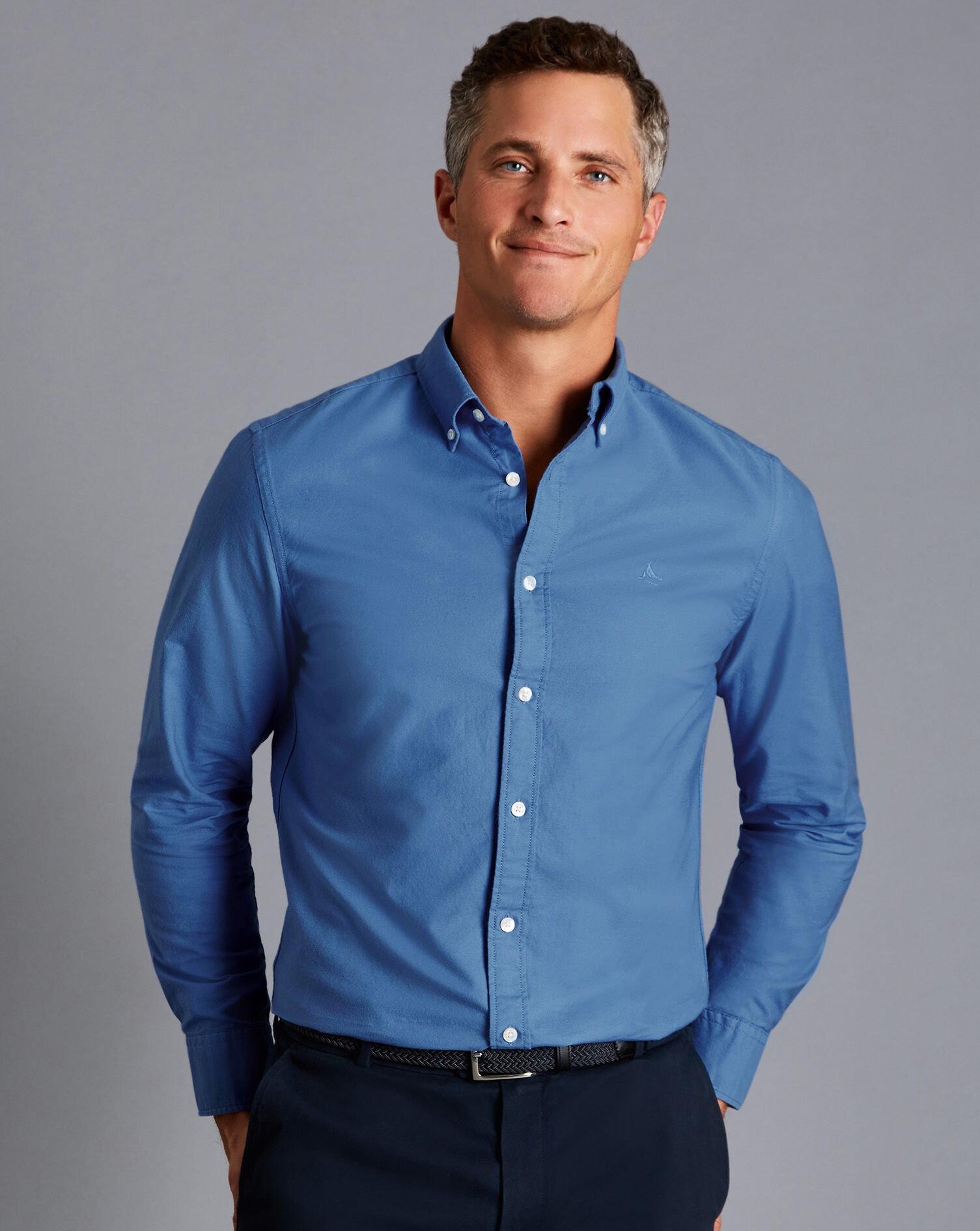 Charles Tyrwhitt Button-Down Collar Washed Oxford Shirt - Ocean Blue