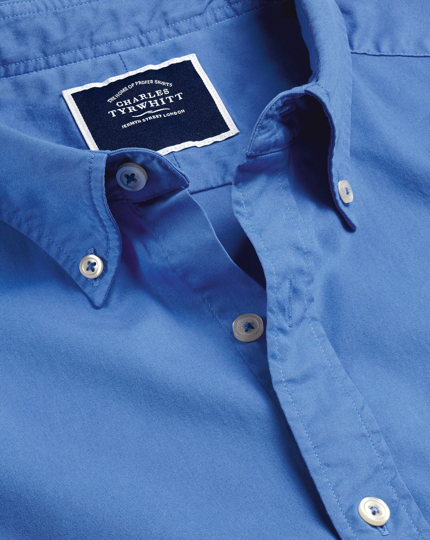 Charles Tyrwhitt Washed Fine Twill Shirt - Ocean Blue