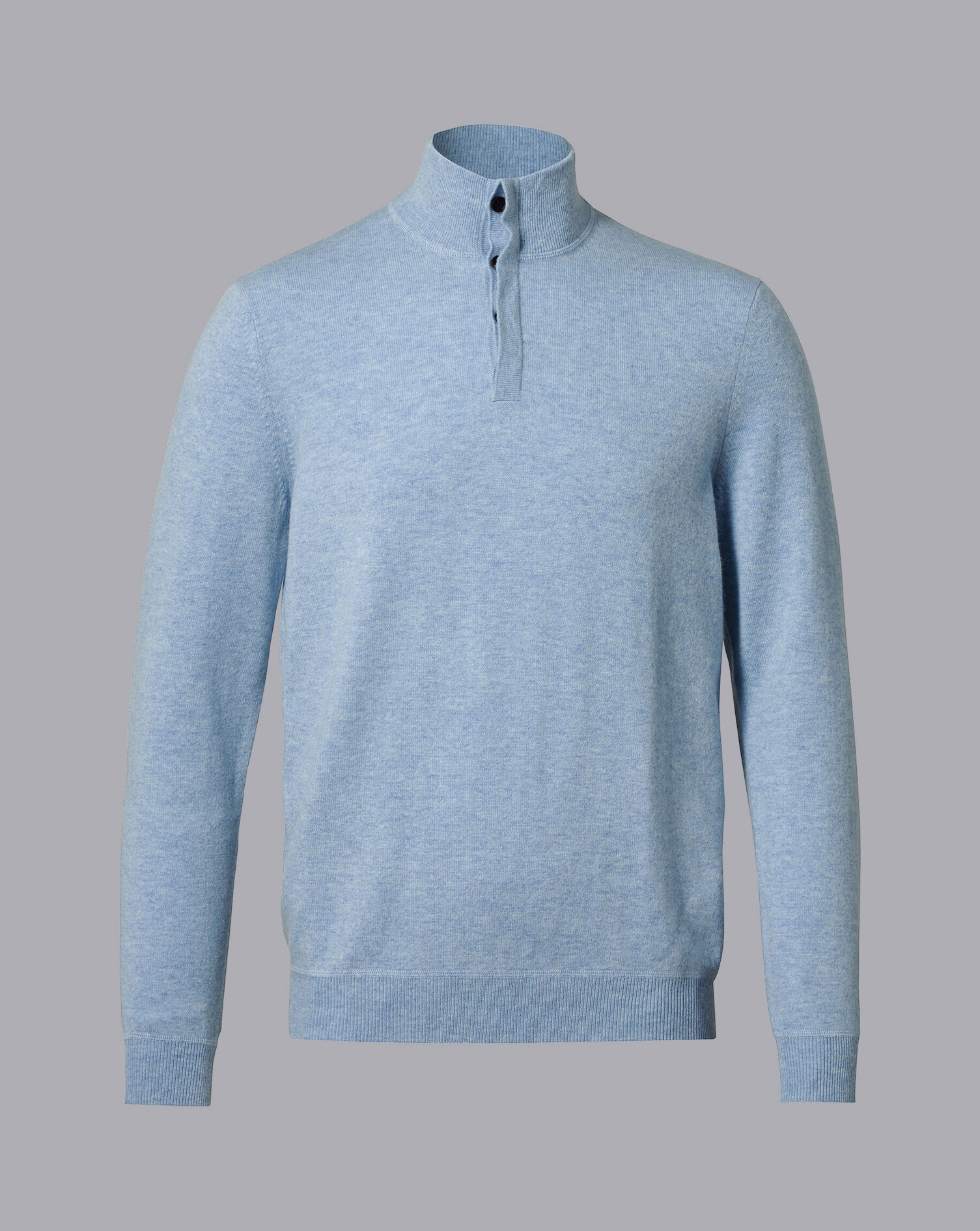Charles Tyrwhitt Merino Cashmere Button Neck Sweater - Sky Blue