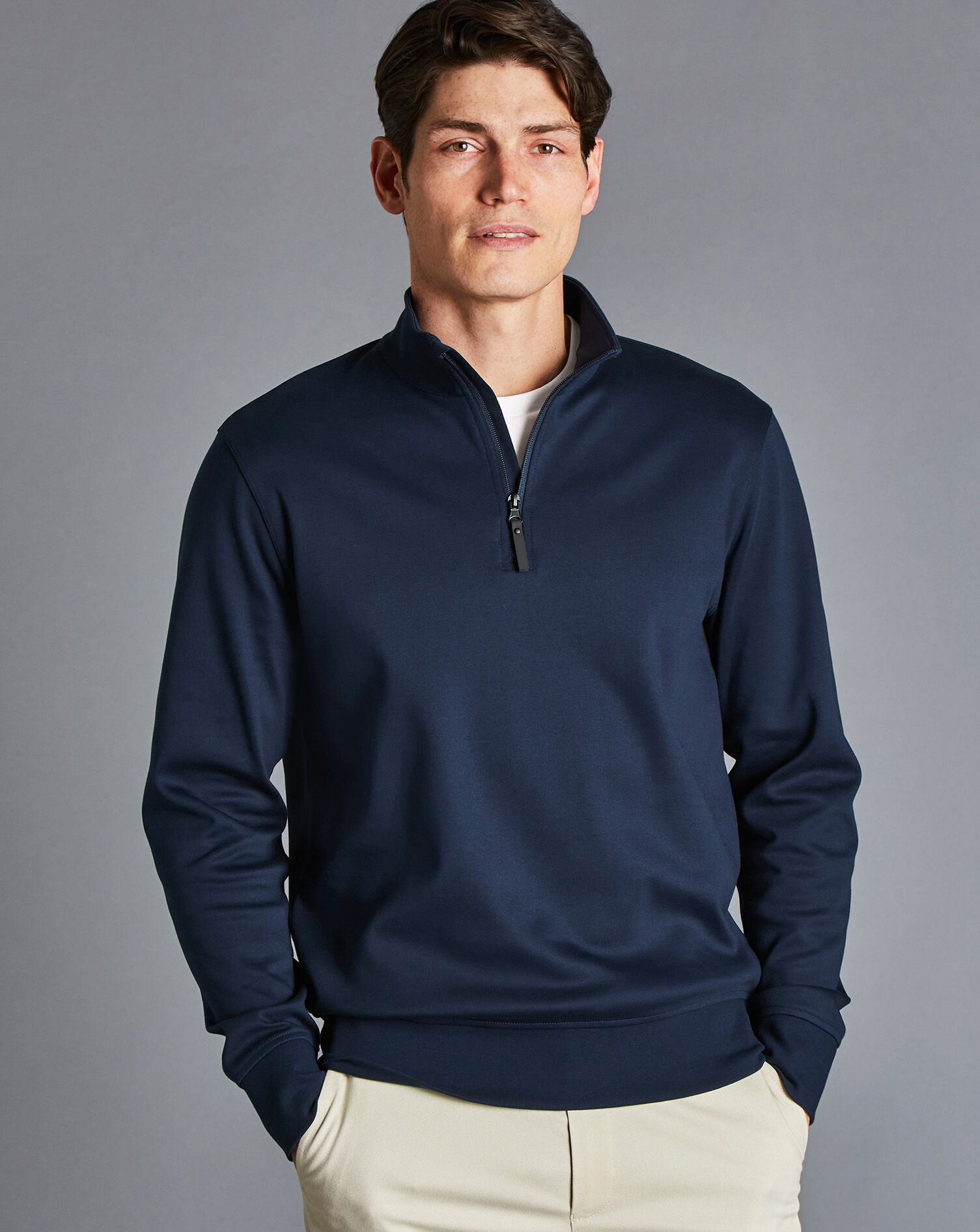 Charles Tyrwhitt Navy Performance Zip-Neck Jumper