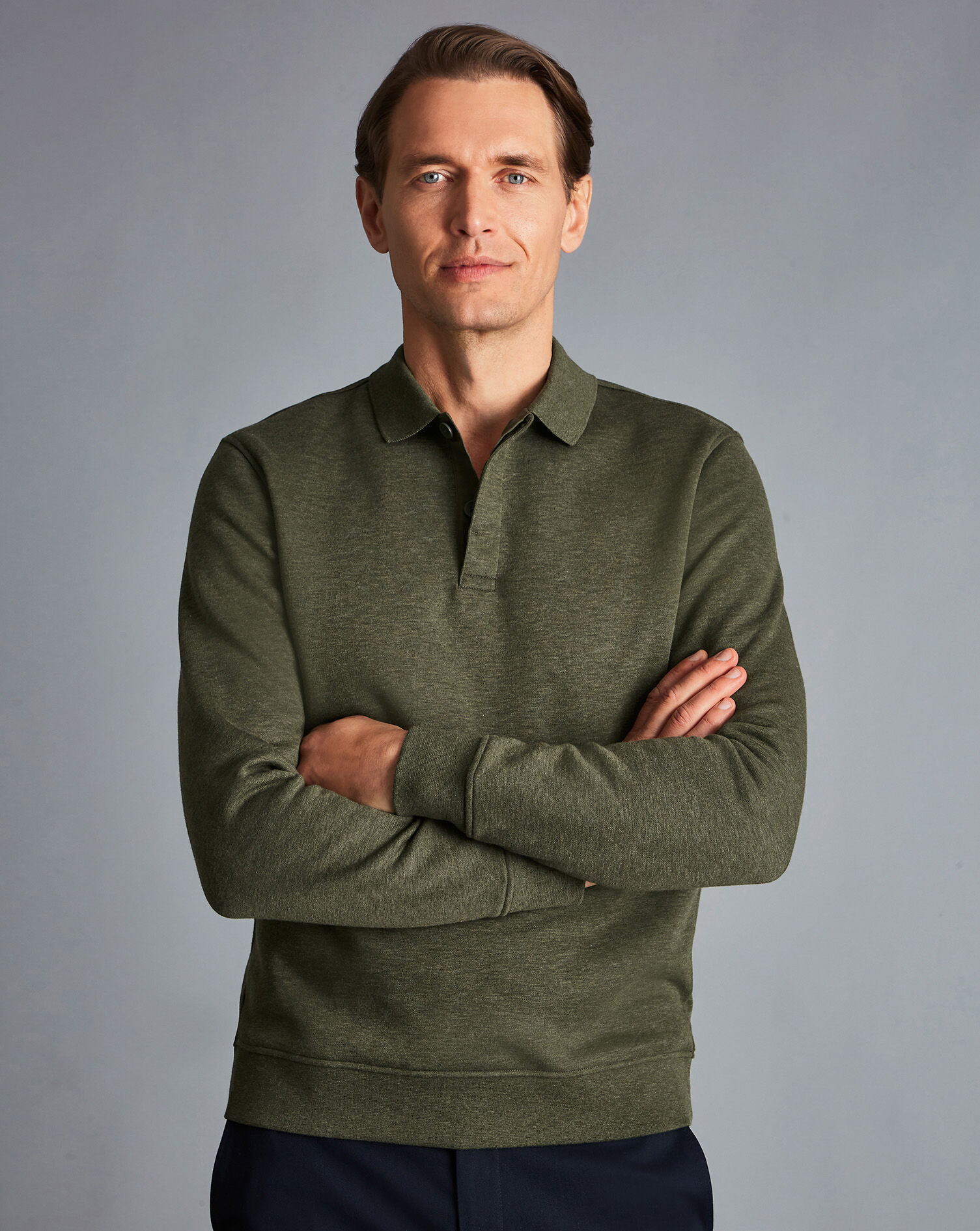 Charles Tyrwhitt Long Sleeve Polo Sweatshirt - Olive