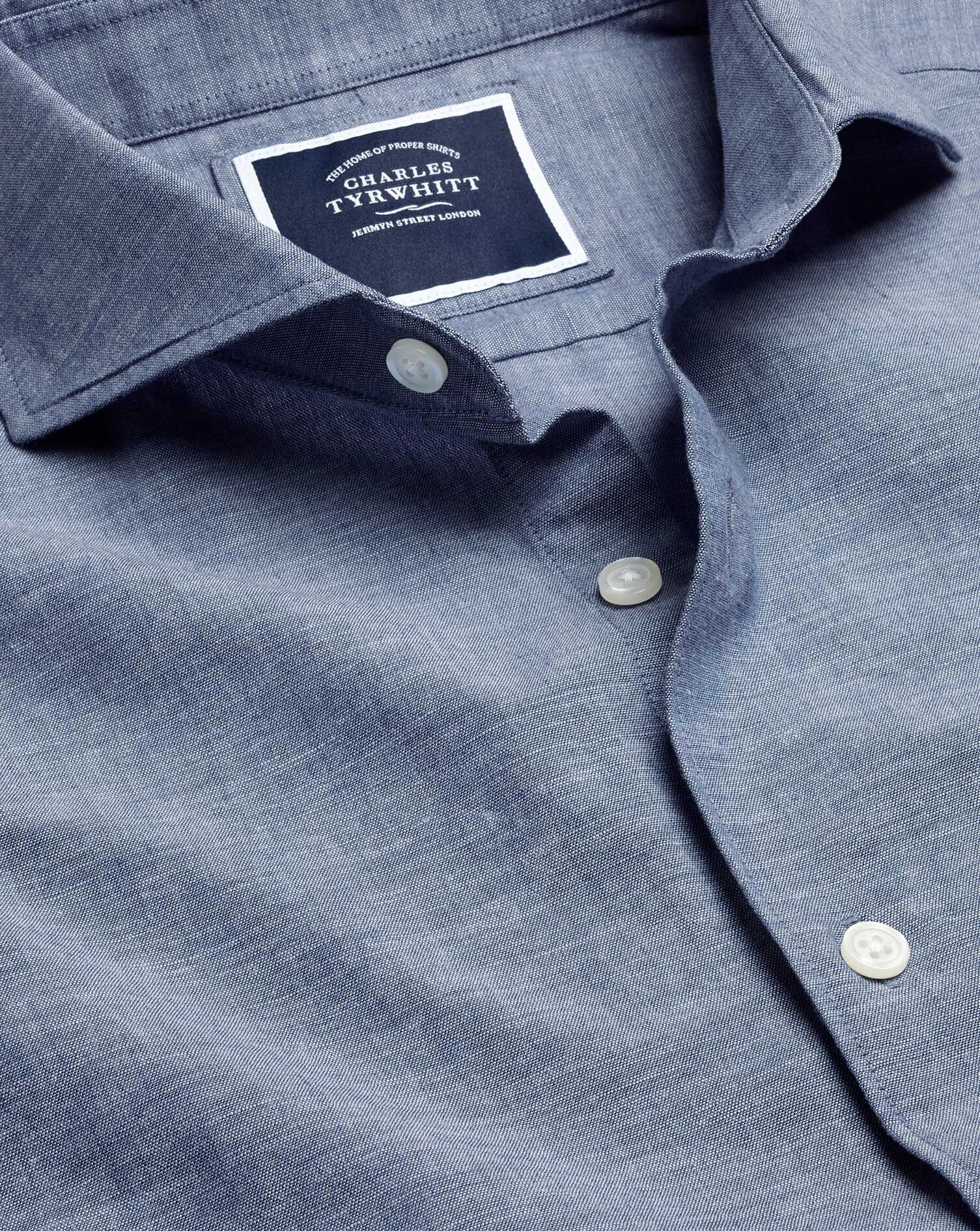 Charles Tyrwhitt Spread Collar Chambray Shirt - Mid Blue