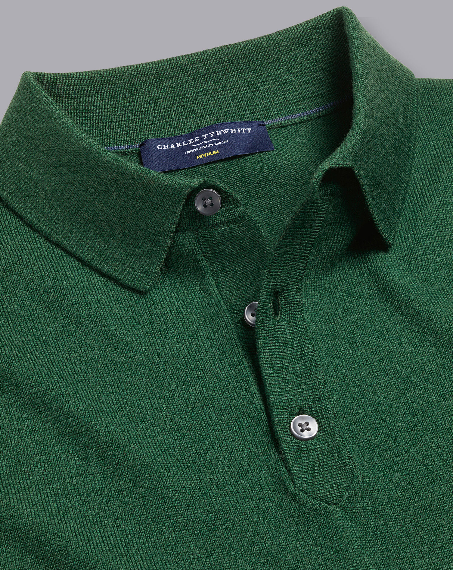 Charles Tyrwhitt Merino Short Sleeve Polo Sweater - Dark Green