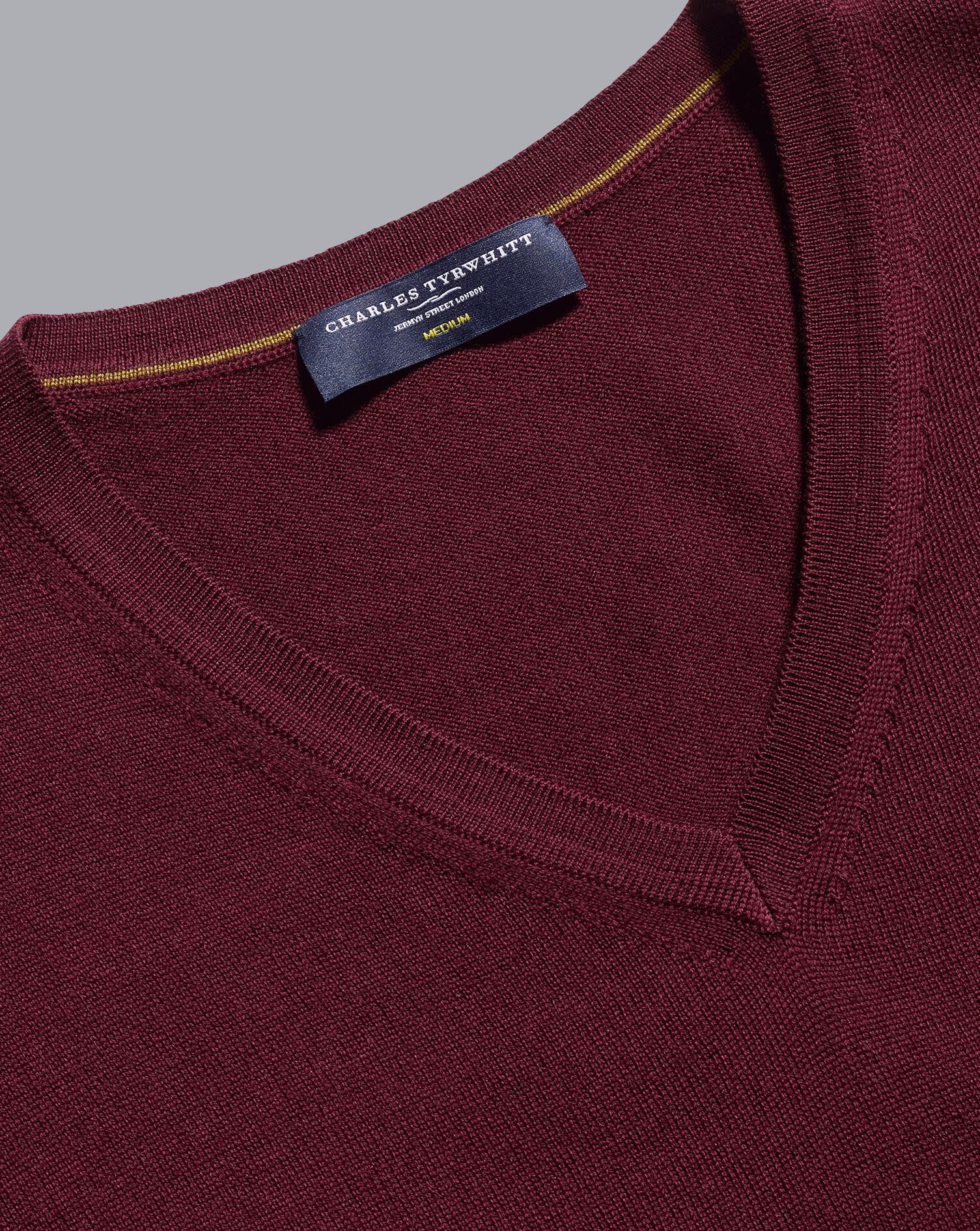Charles Tyrwhitt Merino V-Neck Sweater - Burgundy