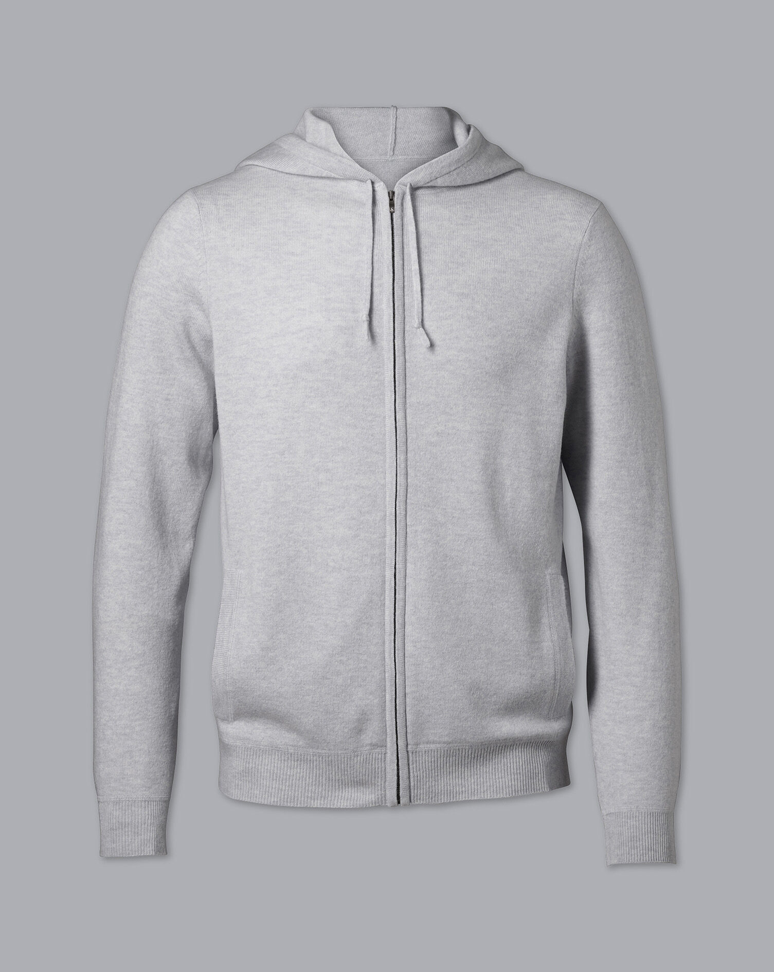 Charles Tyrwhitt Merino Cashmere Hooded Zip Through Sweater - Silver