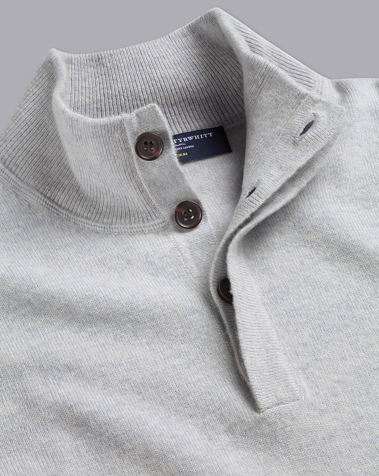 Charles Tyrwhitt Merino Cashmere Button Neck Sweater - Silver