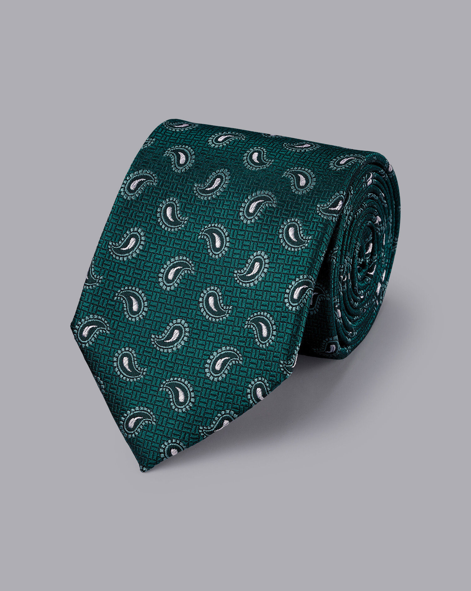 Charles Tyrwhitt Stain Resistant Paisley Silk Tie - Teal Green