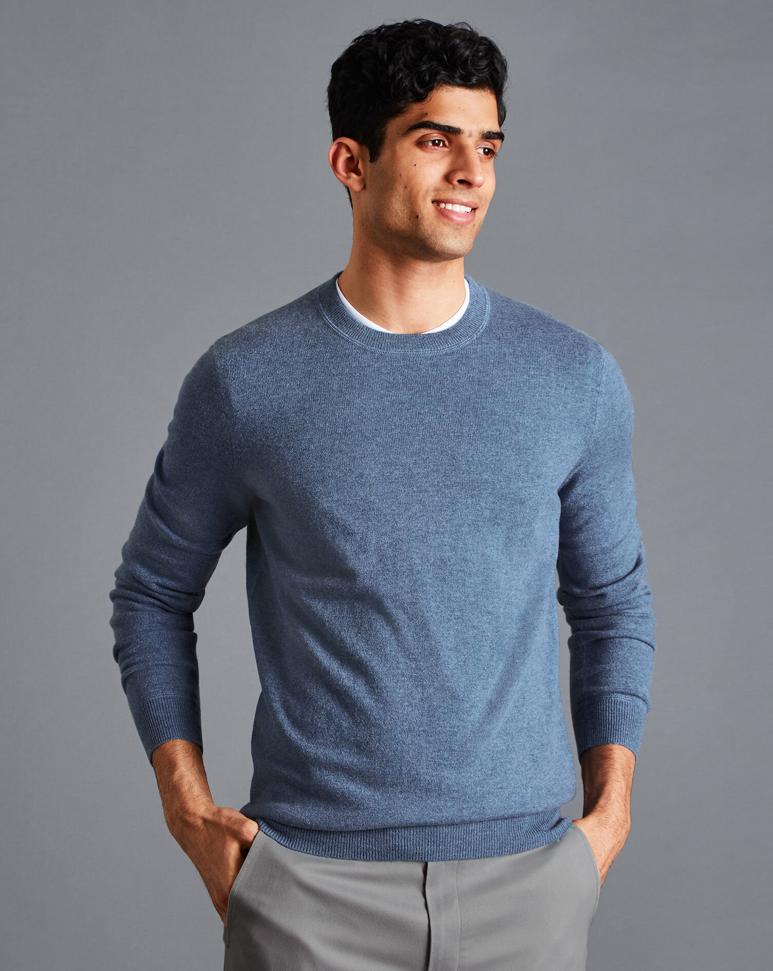 Charles Tyrwhitt Merino Cashmere Crew Neck Sweater - Indigo Blue