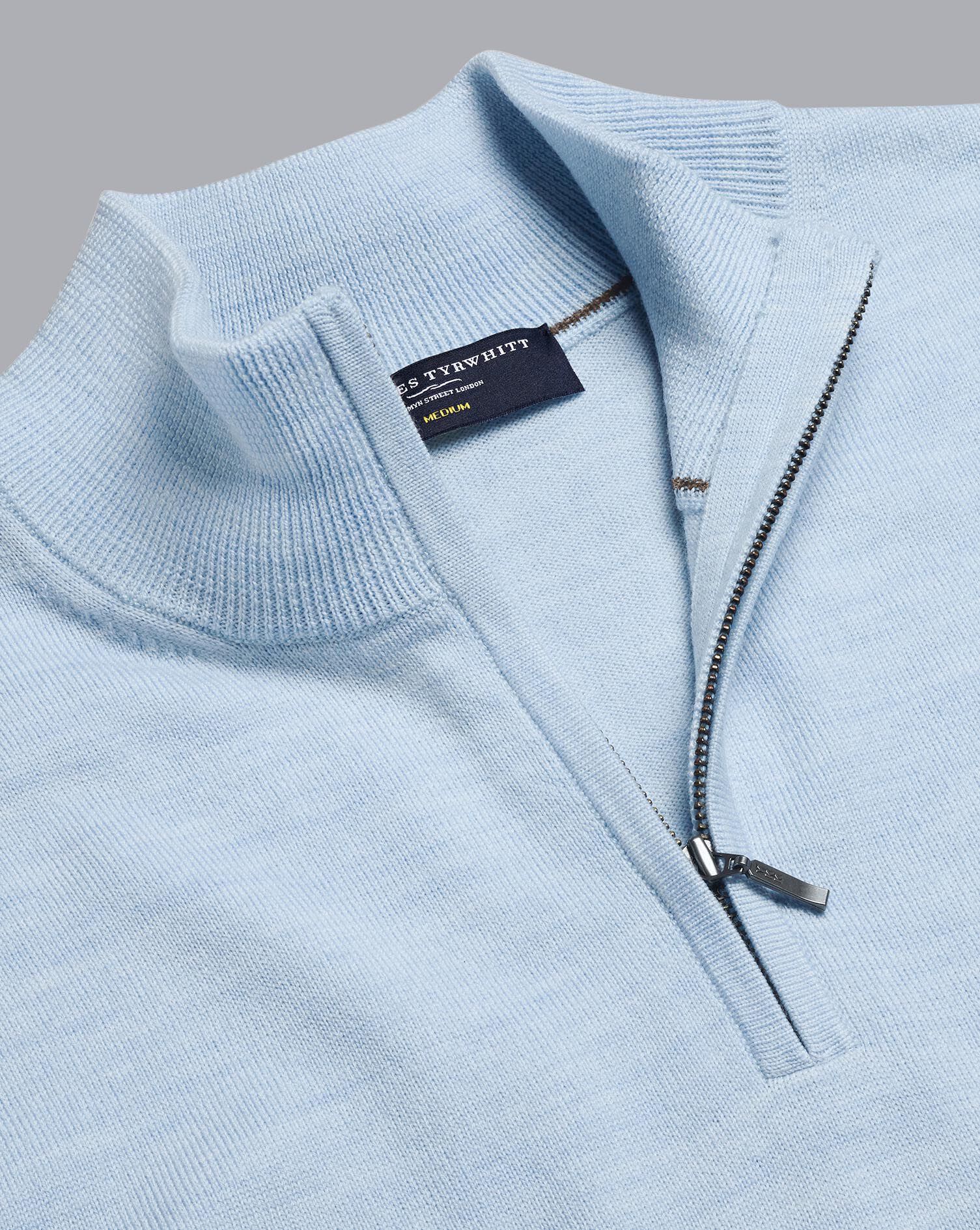 Charles Tyrwhitt Merino Zip Neck Sweater - Light Blue