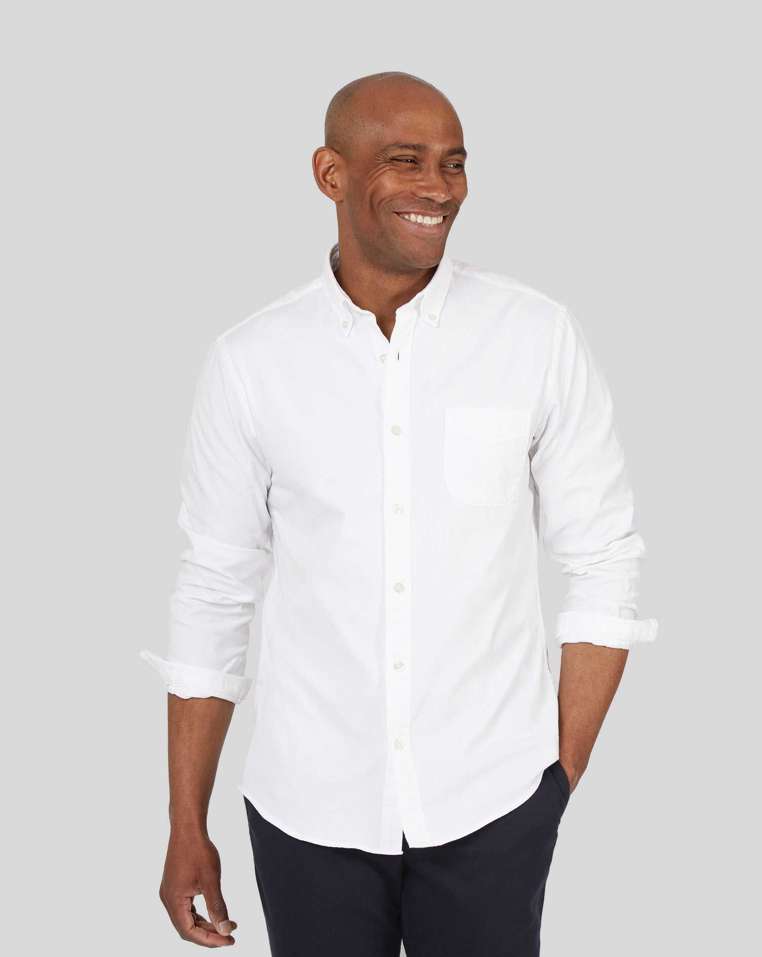 Charles Tyrwhitt Button-Down Collar Washed Oxford Shirt With Pocket - White