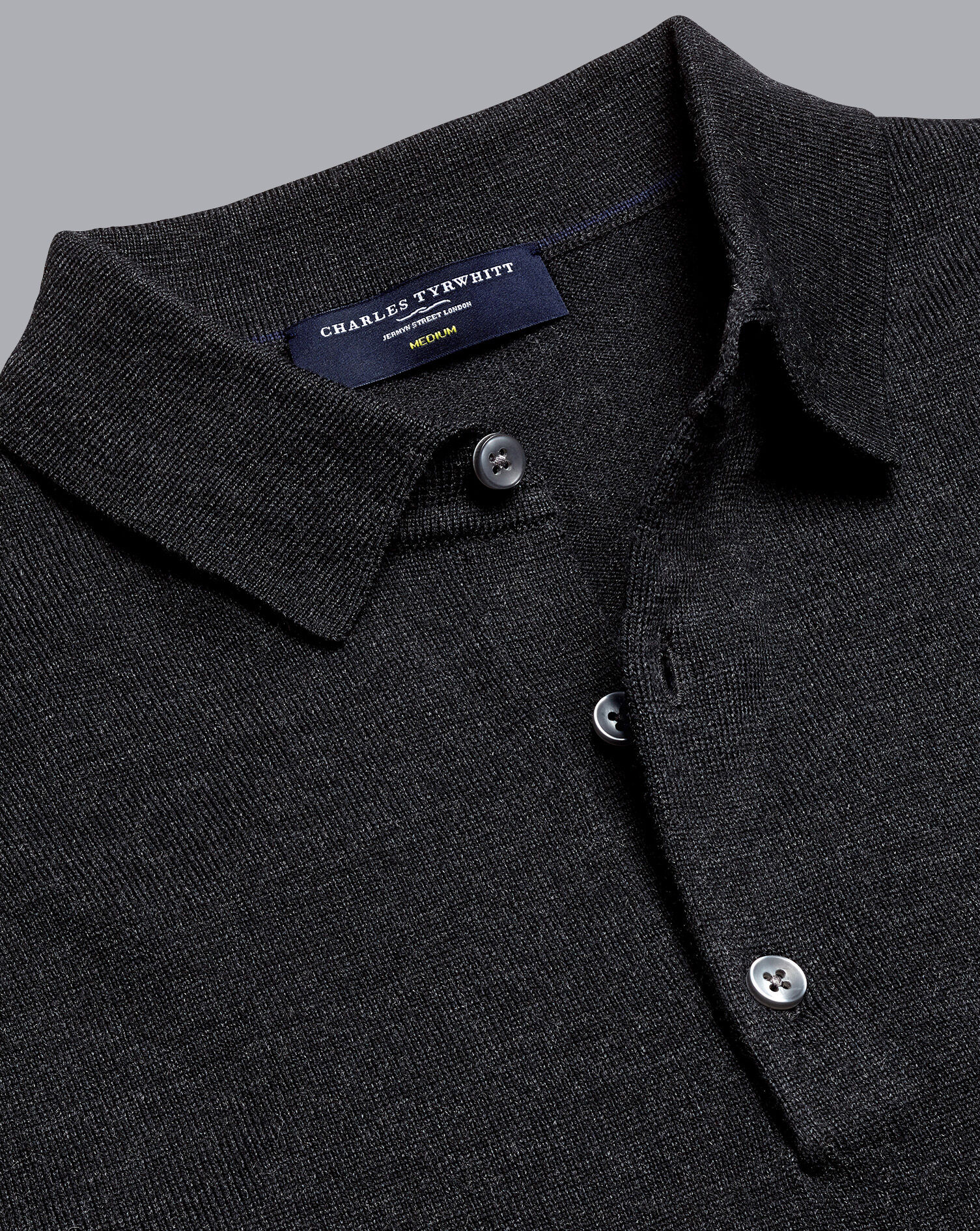 Charles Tyrwhitt Merino Polo Sweater - Charcoal Grey