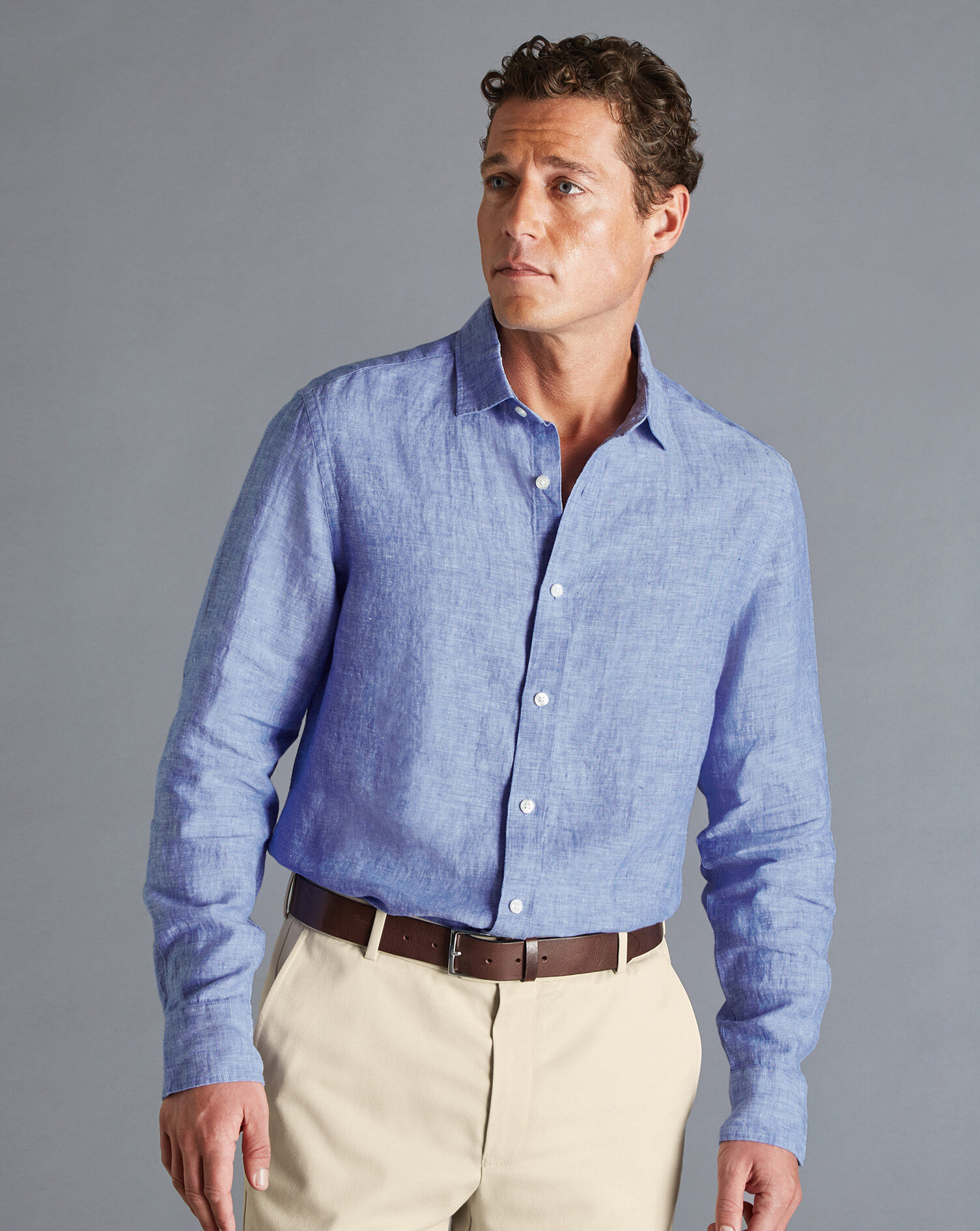 Charles Tyrwhitt Pure Linen Shirt - Cobalt Blue