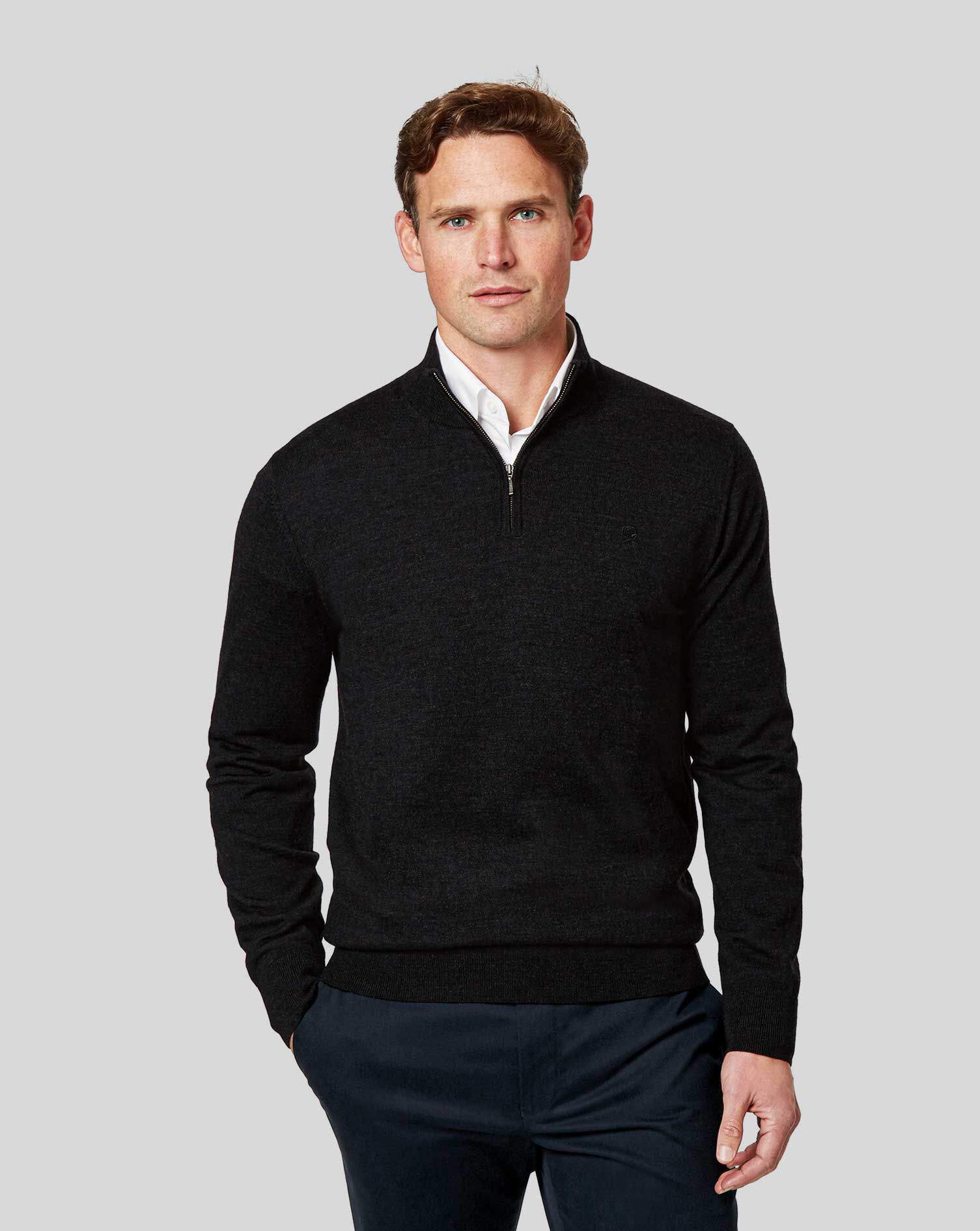 Charles Tyrwhitt England Rugby Merino Zip Neck Sweater - Dark Charcoal