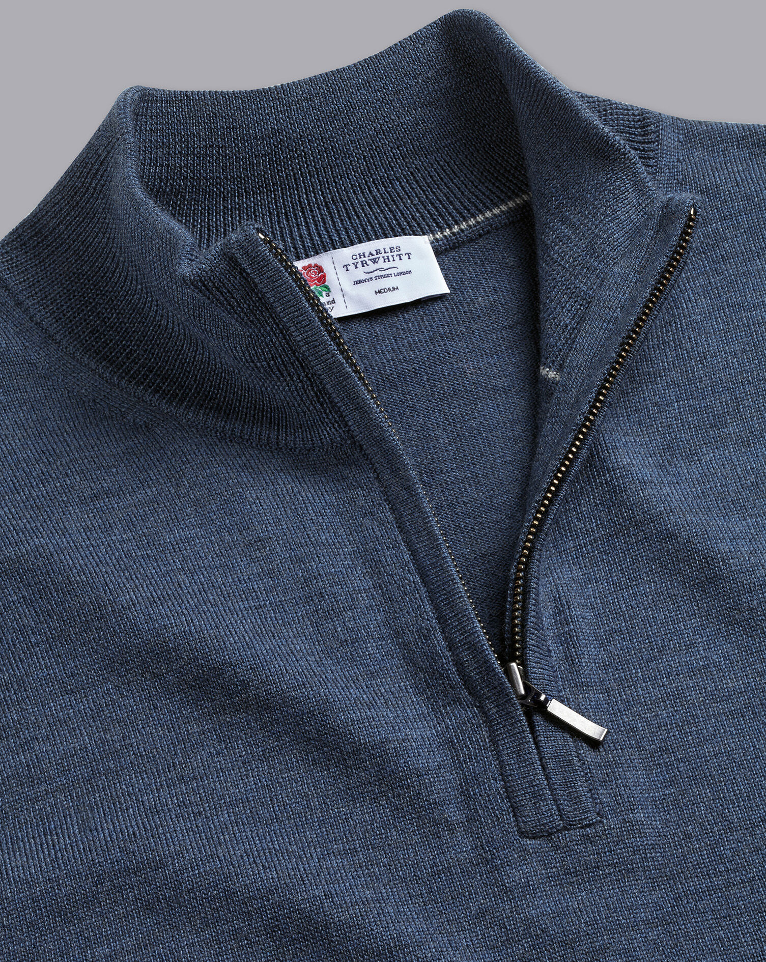 Charles Tyrwhitt England Rugby Merino Zip Neck Sweater - Indigo