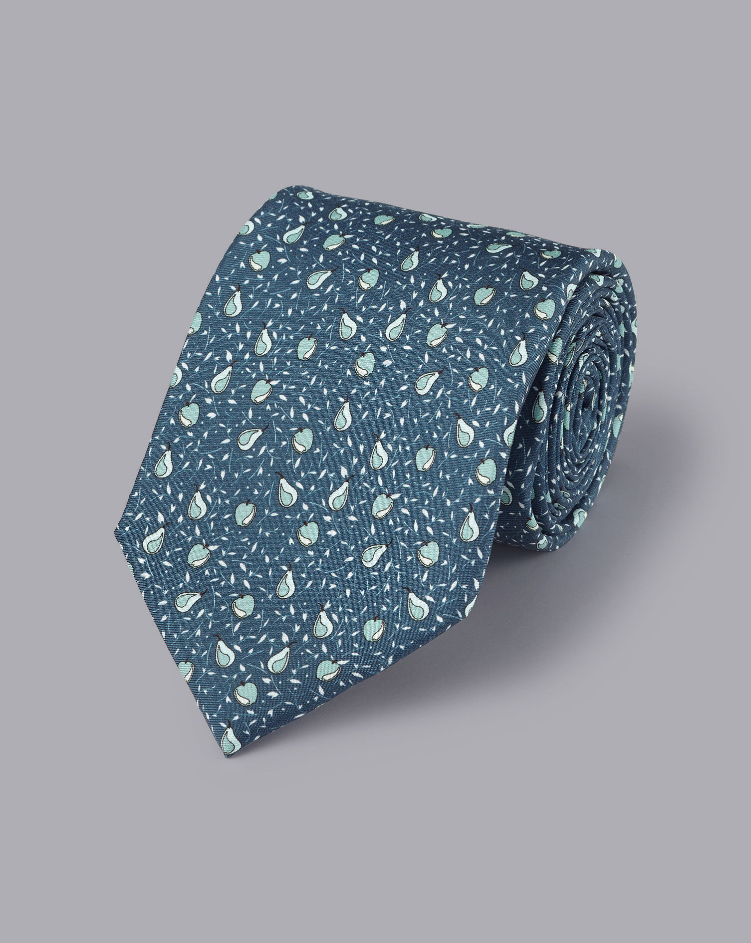Charles Tyrwhitt Apples and Pears Print Silk Tie - Pale Teal Green