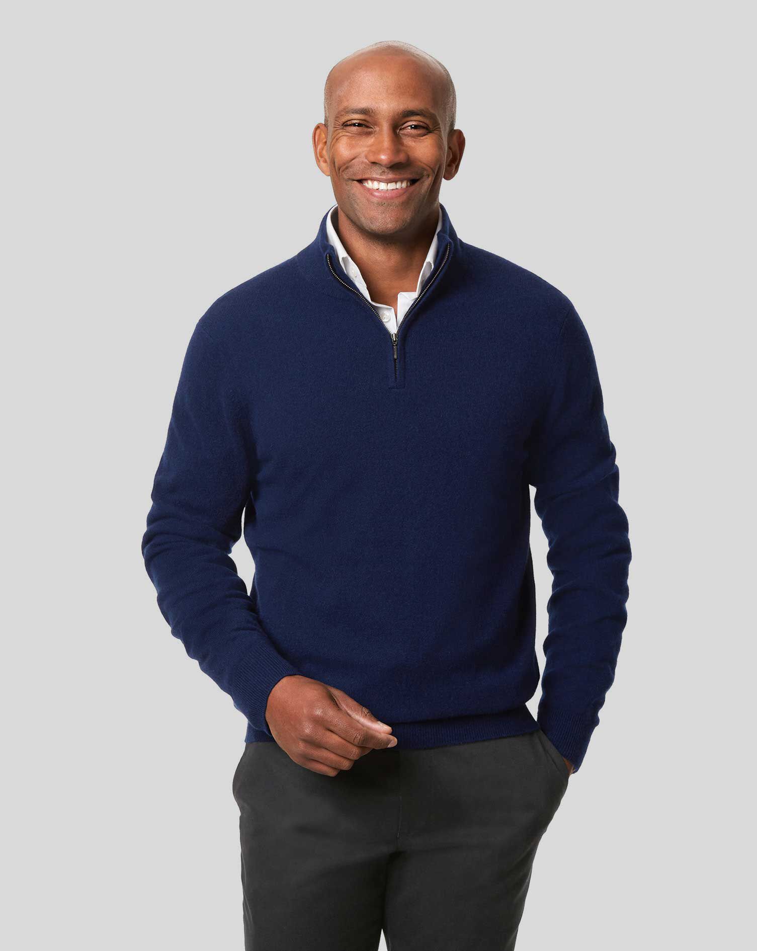 Charles Tyrwhitt Cashmere Zip Neck Sweater - Navy