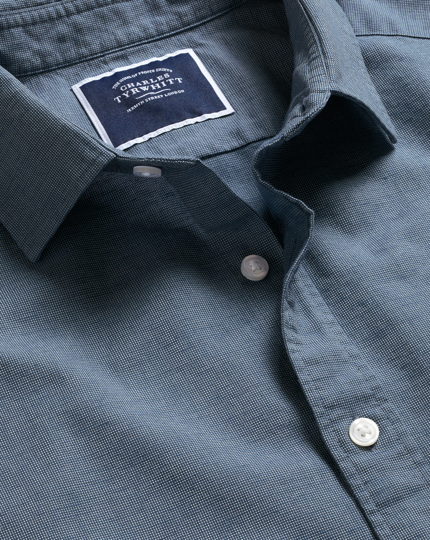 Charles Tyrwhitt Cotton Linen Oxford Short Sleeve Shirt - Petrol Blue