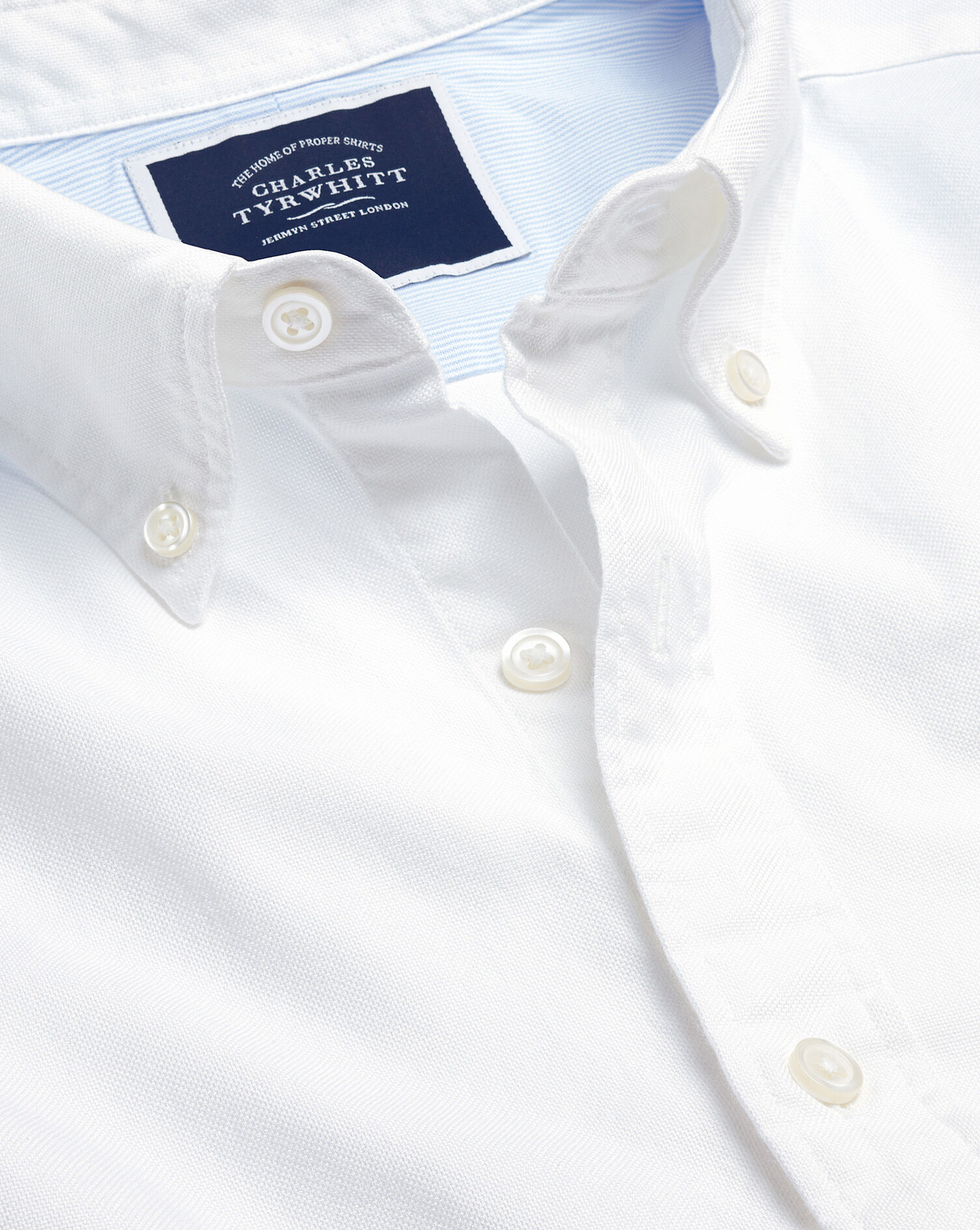 Charles Tyrwhitt Button-Down Collar Washed Oxford Shirt With Pocket - White