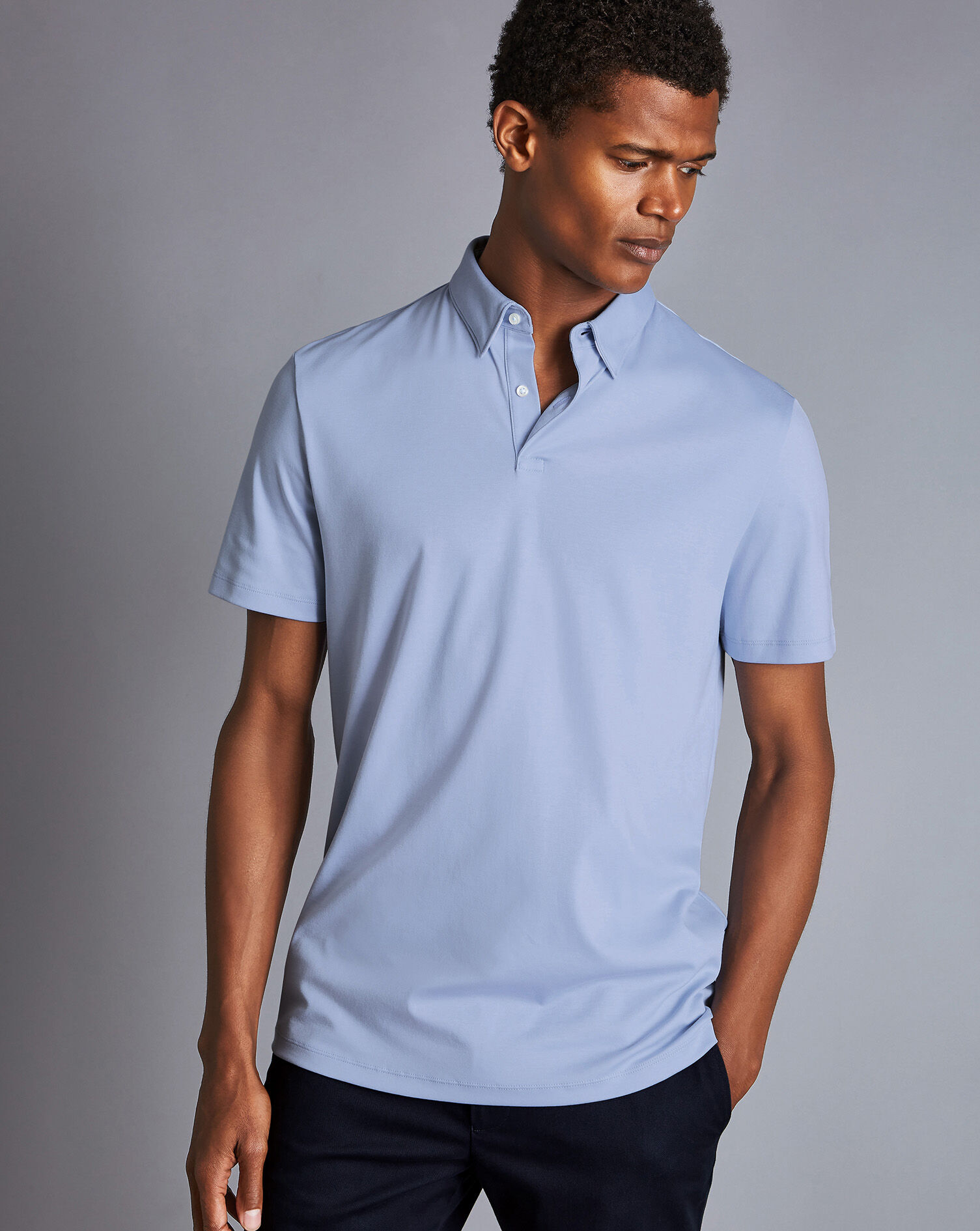 Charles Tyrwhitt Smart Short Sleeve Jersey Polo - Sky