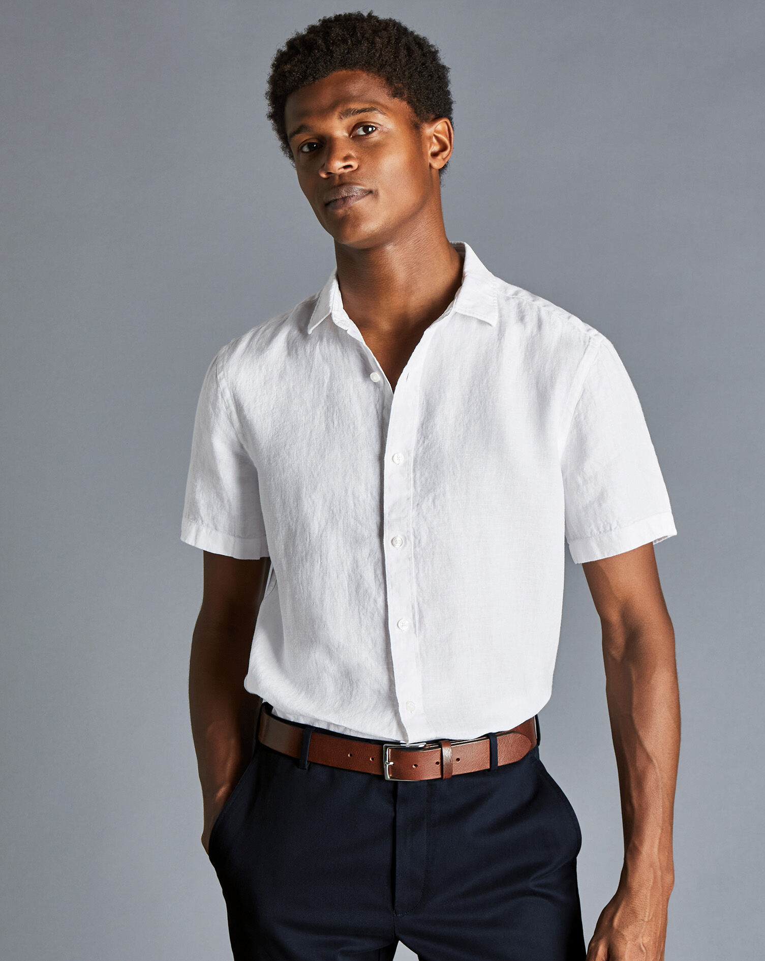 Charles Tyrwhitt Pure Linen Short Sleeve Shirt - White
