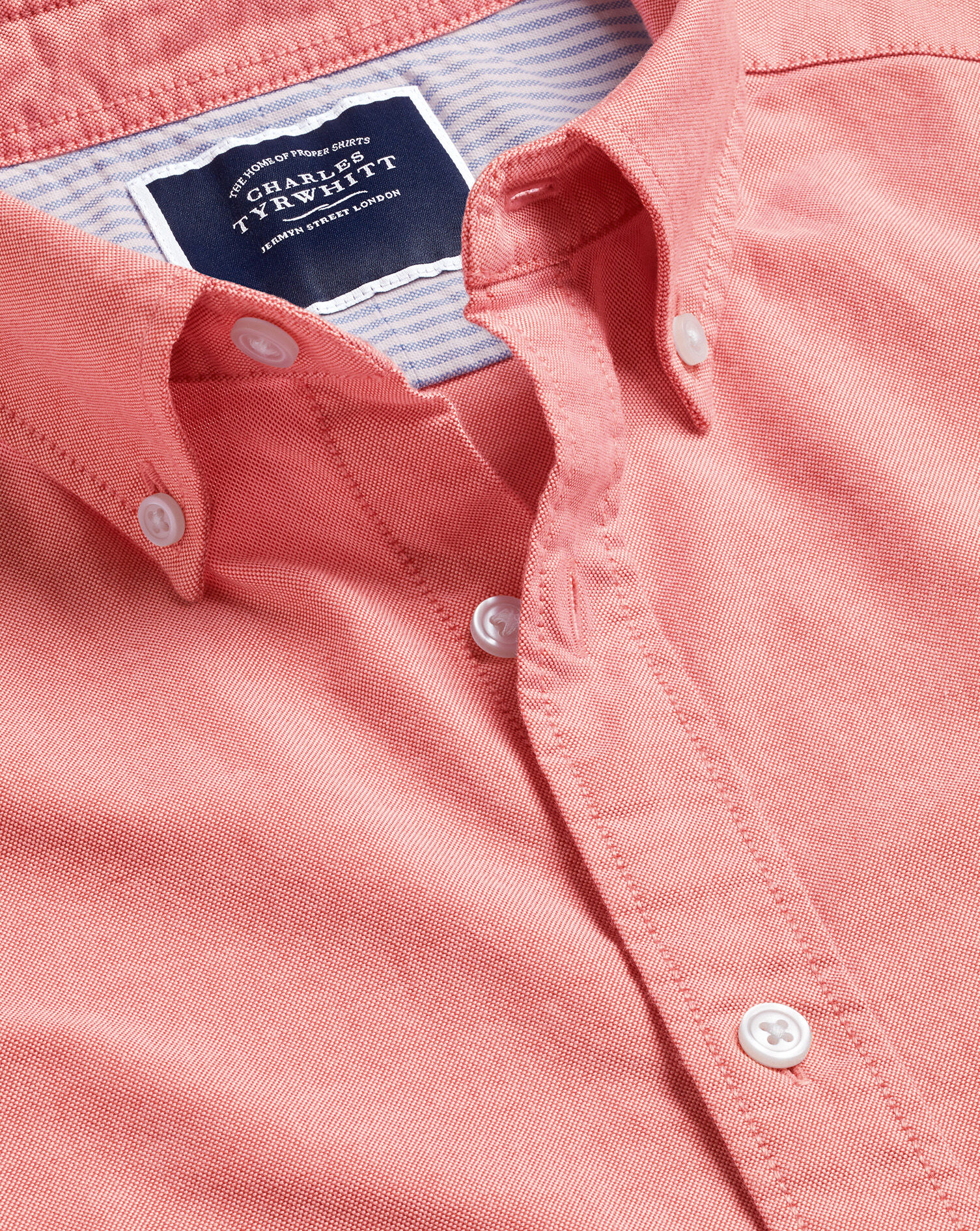 Charles Tyrwhitt Button-Down Collar Washed Oxford Short Sleeve Shirt - Salmon Pink