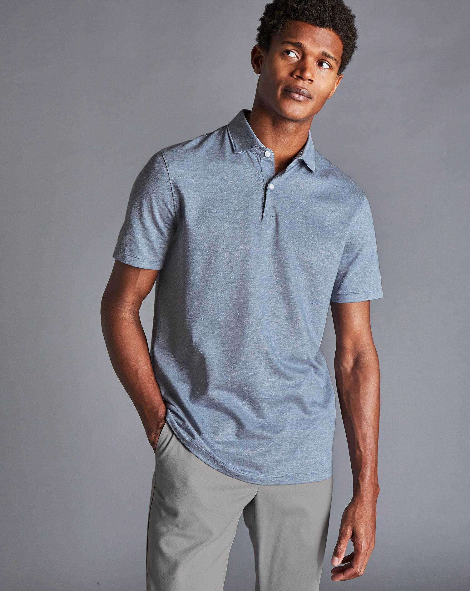Charles Tyrwhitt Linen Cotton Polo - Navy Blue
