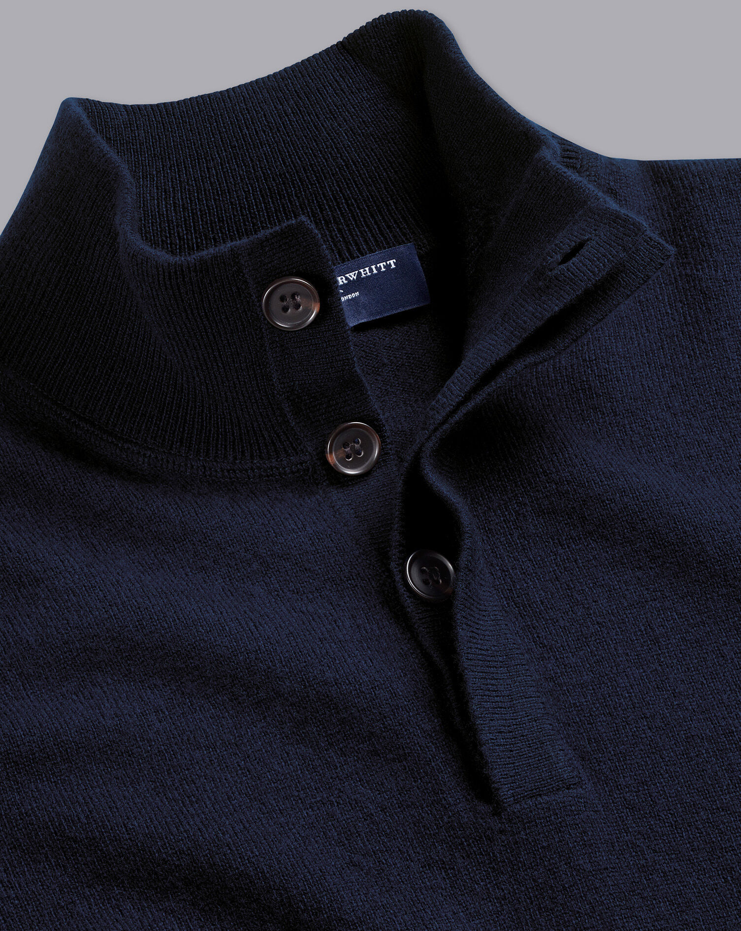Charles Tyrwhitt Merino Cashmere Button Neck Sweater - Navy