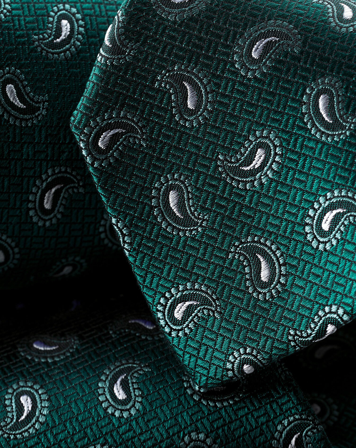 Charles Tyrwhitt Stain Resistant Paisley Silk Tie - Teal Green