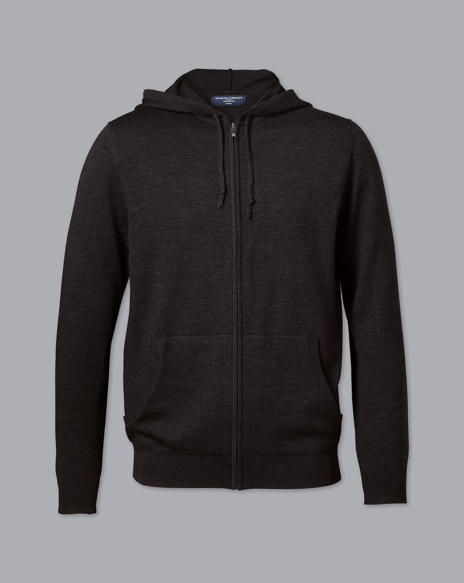 Charles Tyrwhitt Merino Hooded Zip Through Sweater - Dark Charcoal