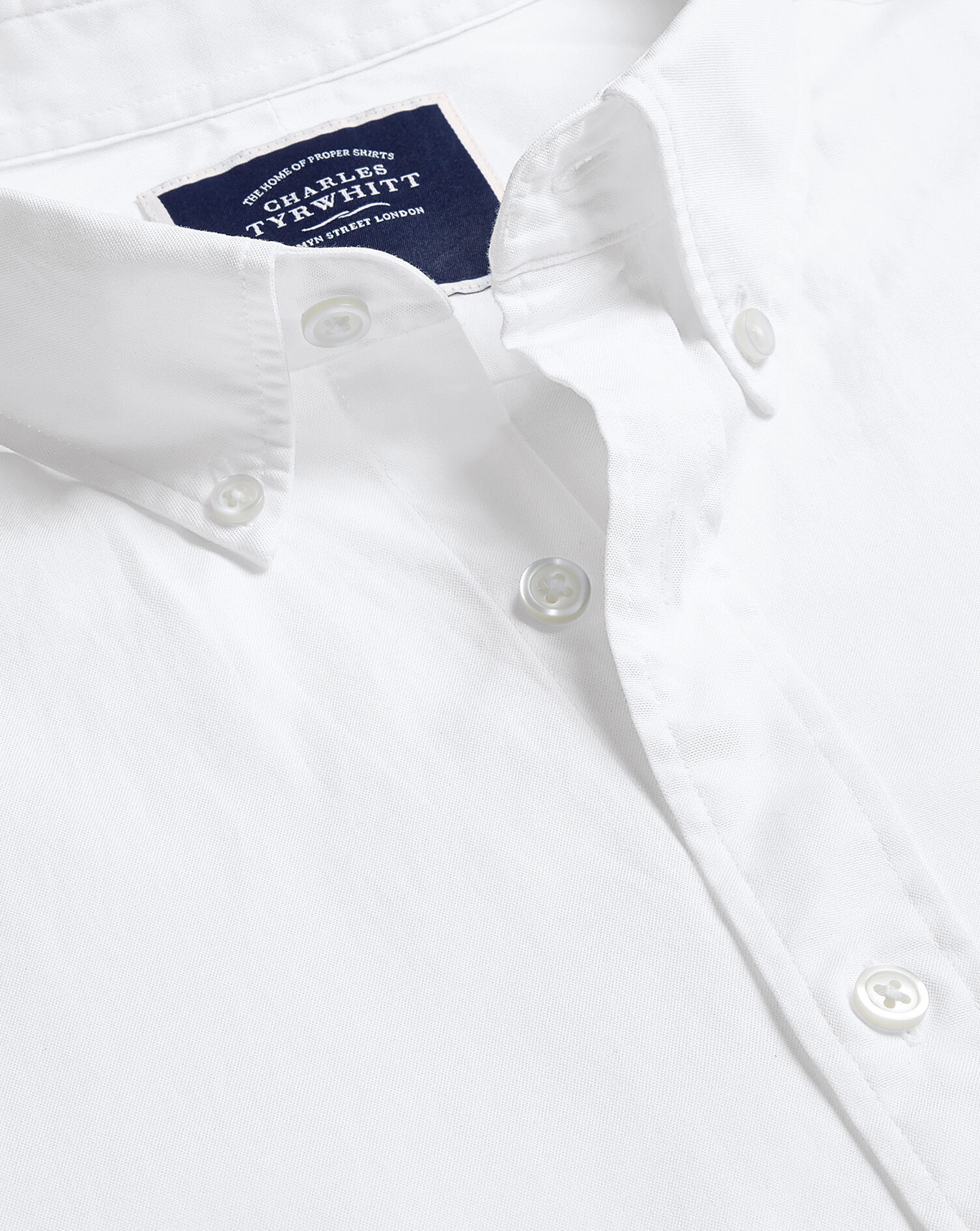 Charles Tyrwhitt Button-Down Collar Washed Oxford Short Sleeve Shirt - White